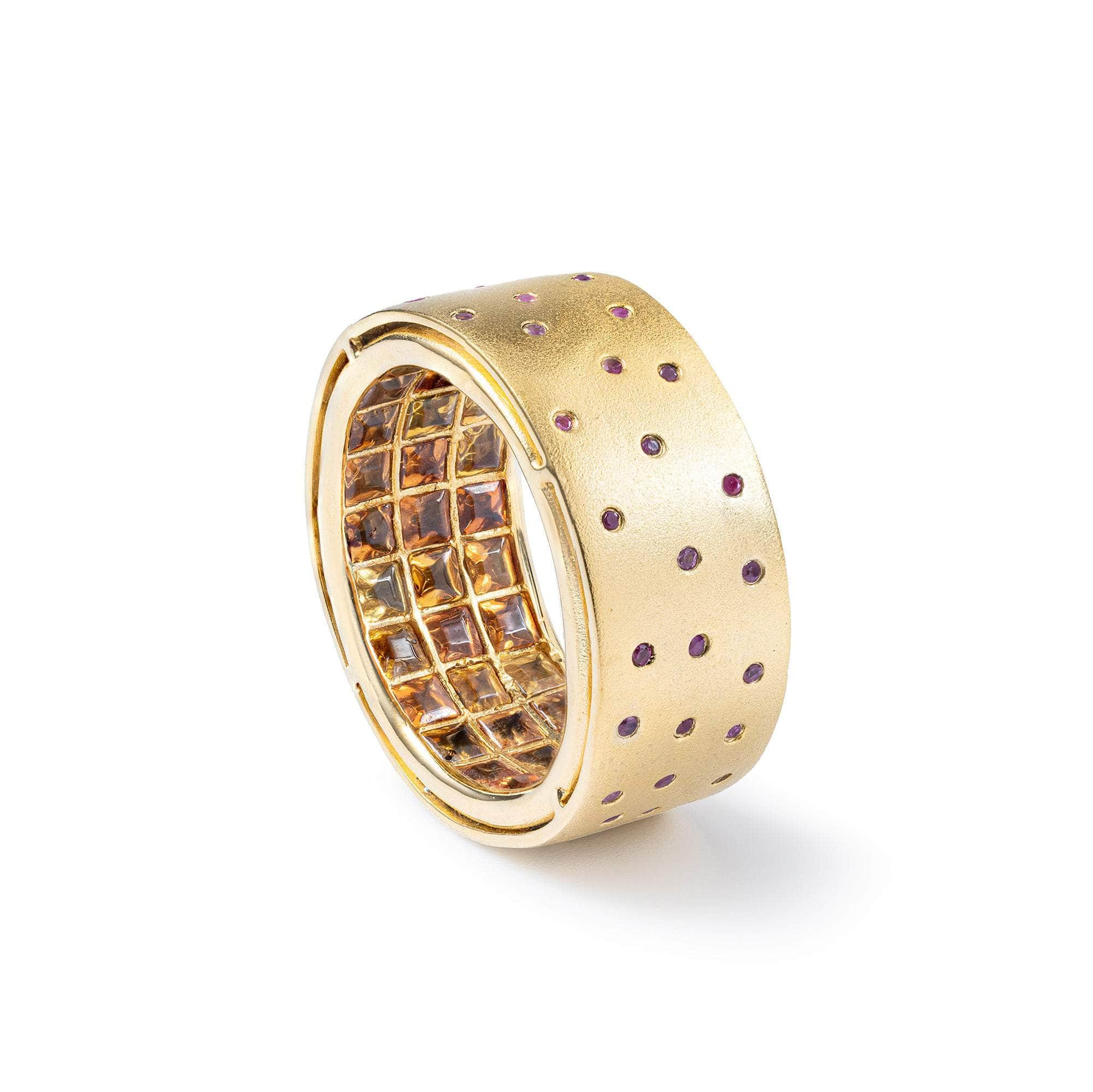 Singular Edition Egoist Gold Plated Silver Ring with Yellow Sapphires & Rubies