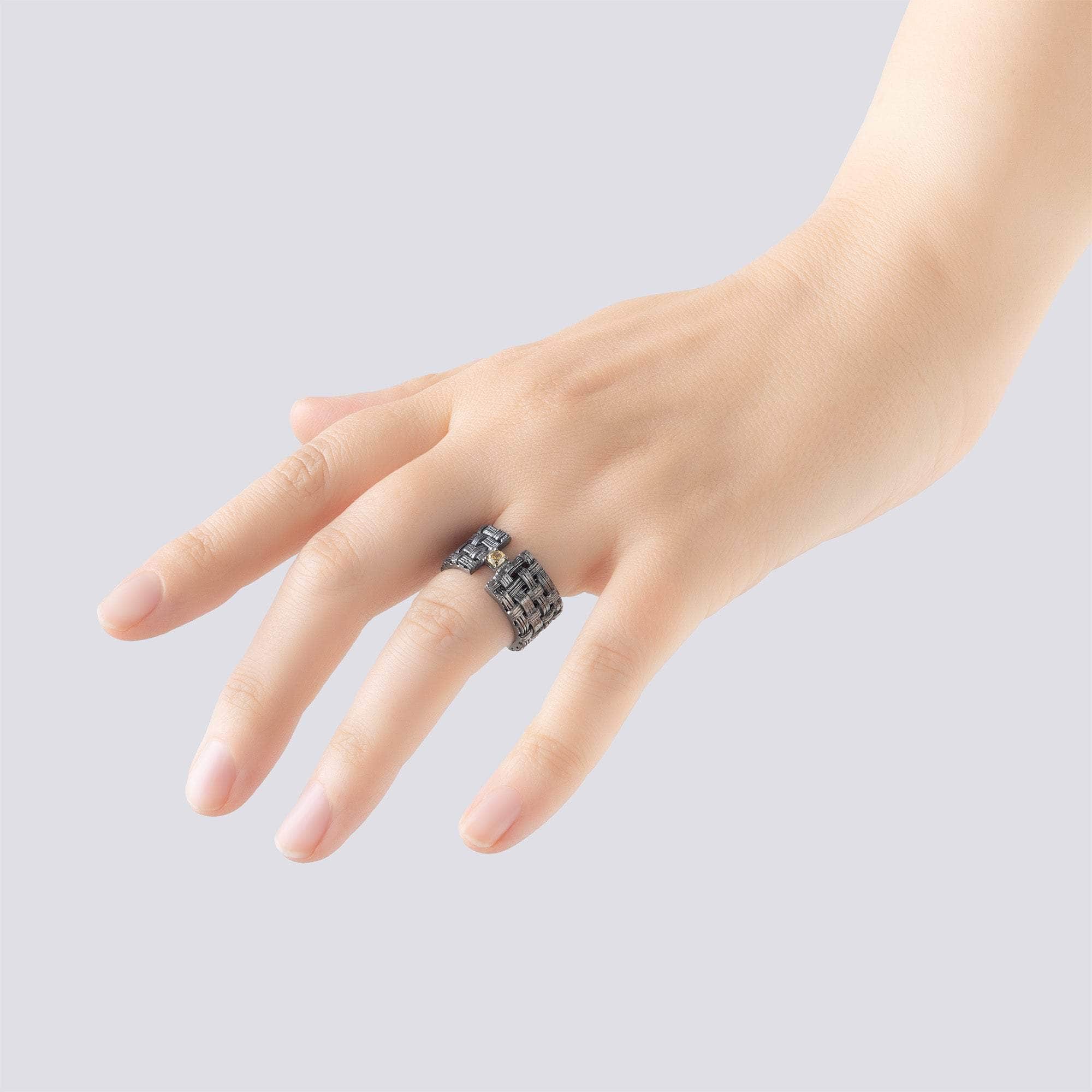 Alter Ego Statement Ring in Silver with 0.15 Carat Golden Diamond Crown & Rhodolite Garnets Hidden Inside