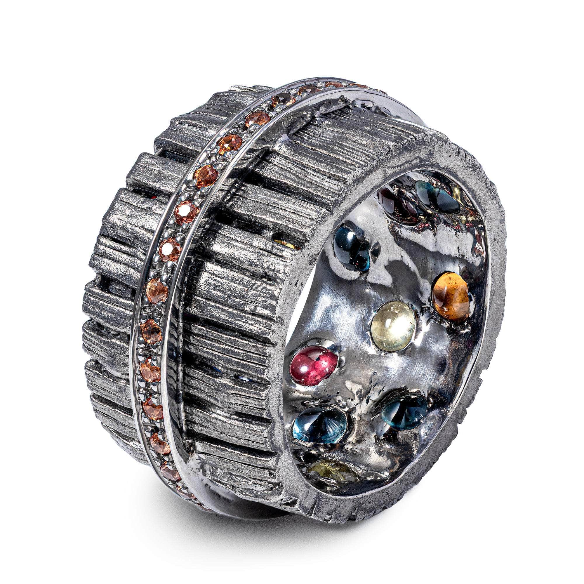 Siren Single Edition Egoist Ring with Orange Sapphire & Mixed Sapphires in Sterling Silver