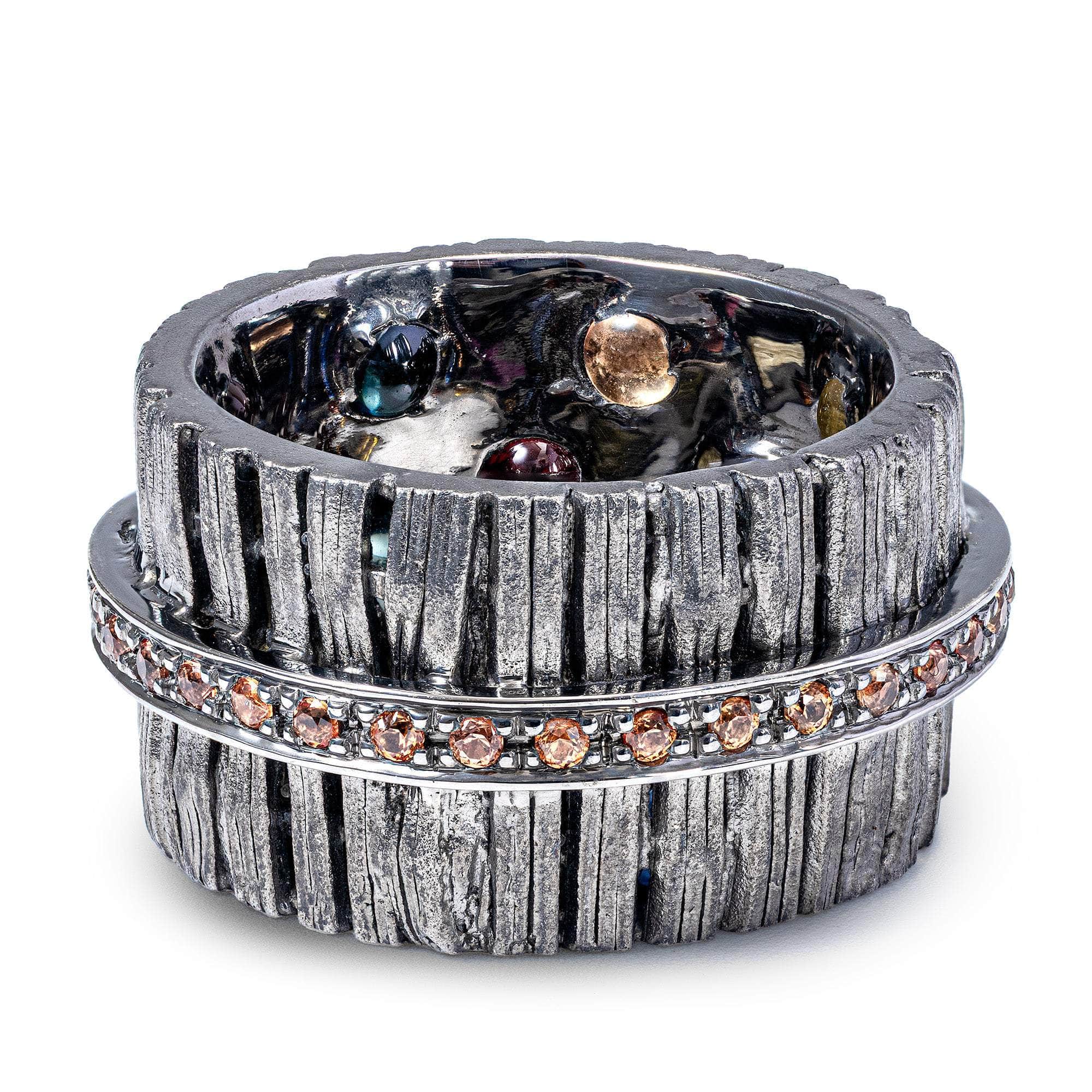Siren Single Edition Egoist Ring with Orange Sapphire & Mixed Sapphires in Sterling Silver