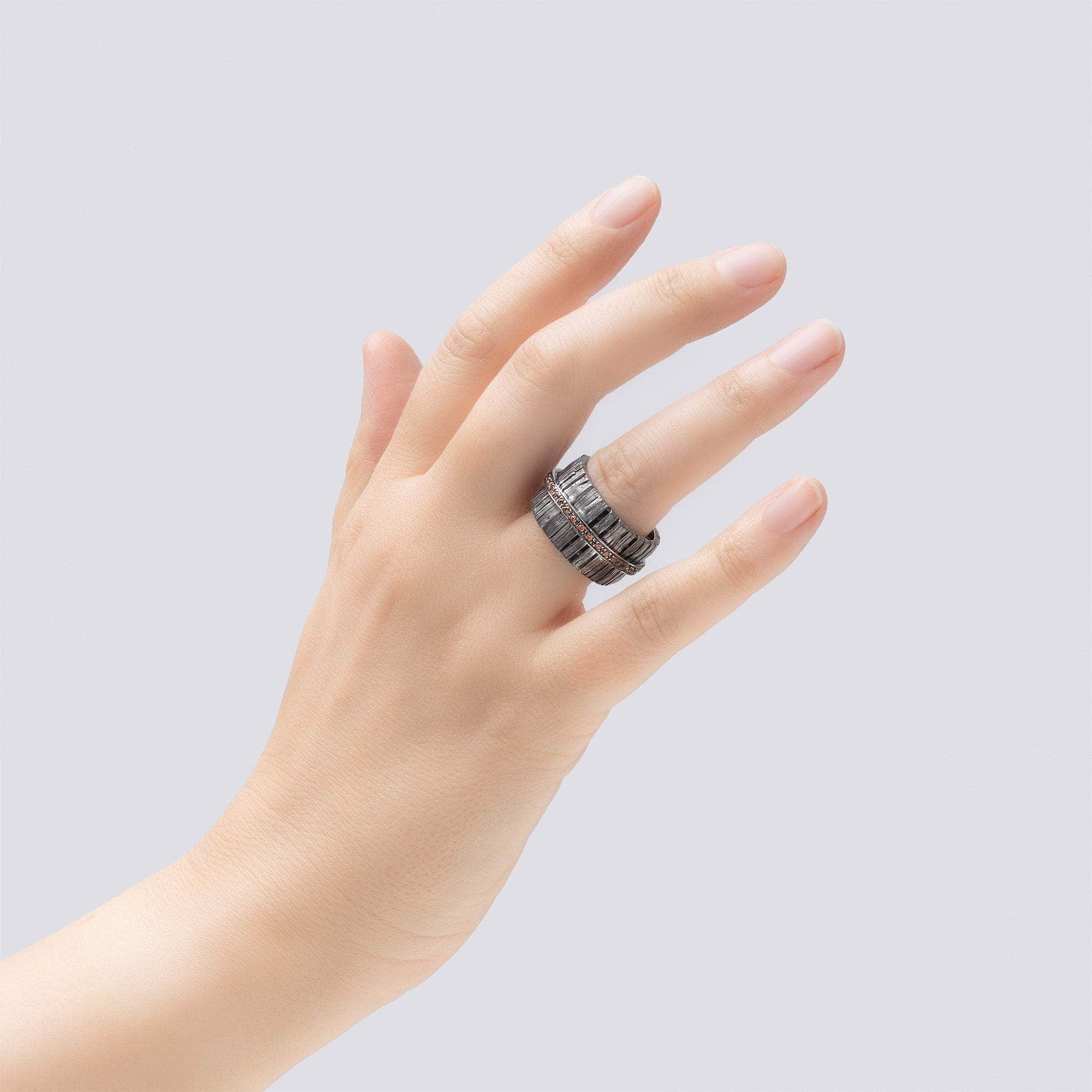 Siren Single Edition Egoist Ring with Orange Sapphire & Mixed Sapphires in Sterling Silver