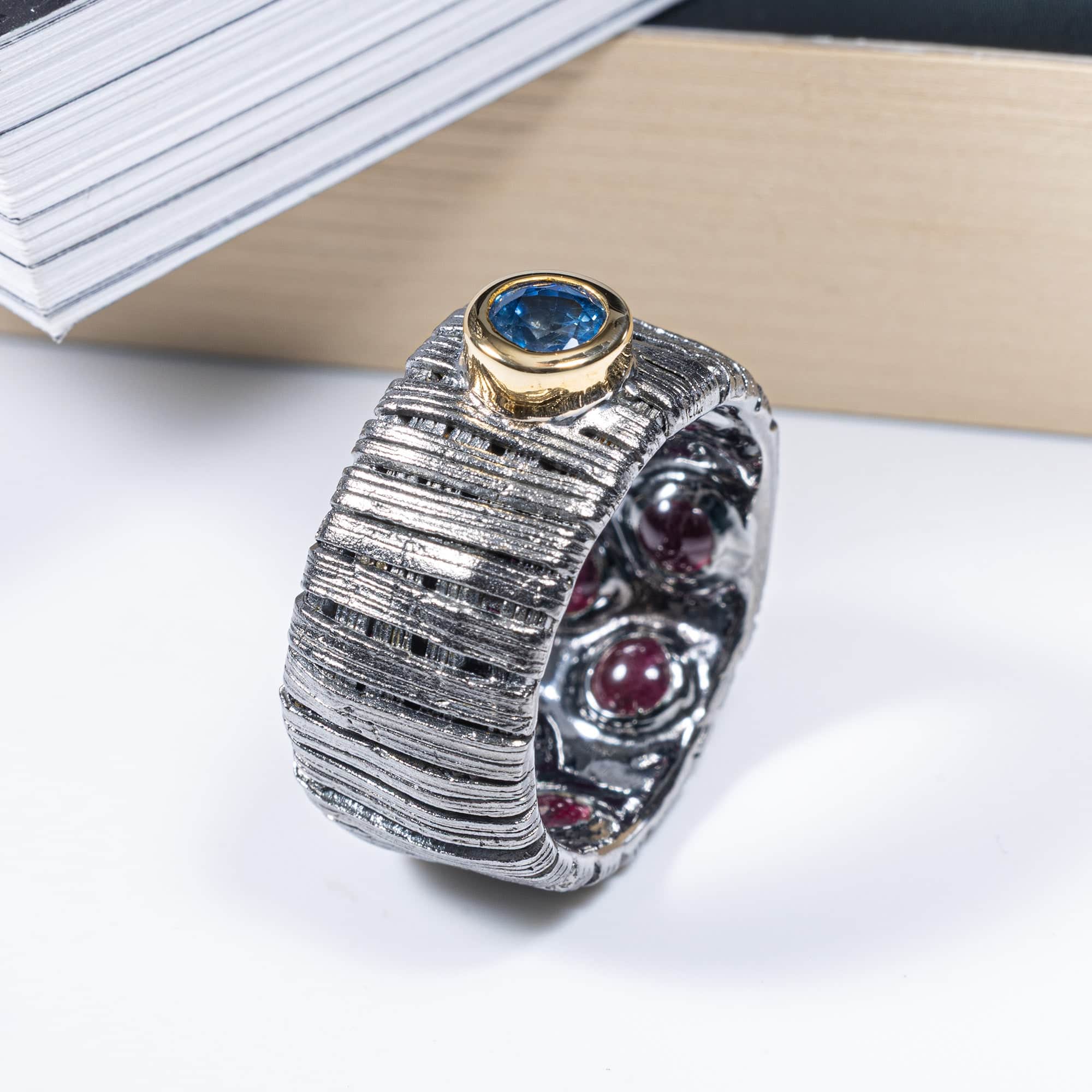 Autarch Singular Edition Egoist Silver Ring with Blue Sapphire & Hidden Ruby