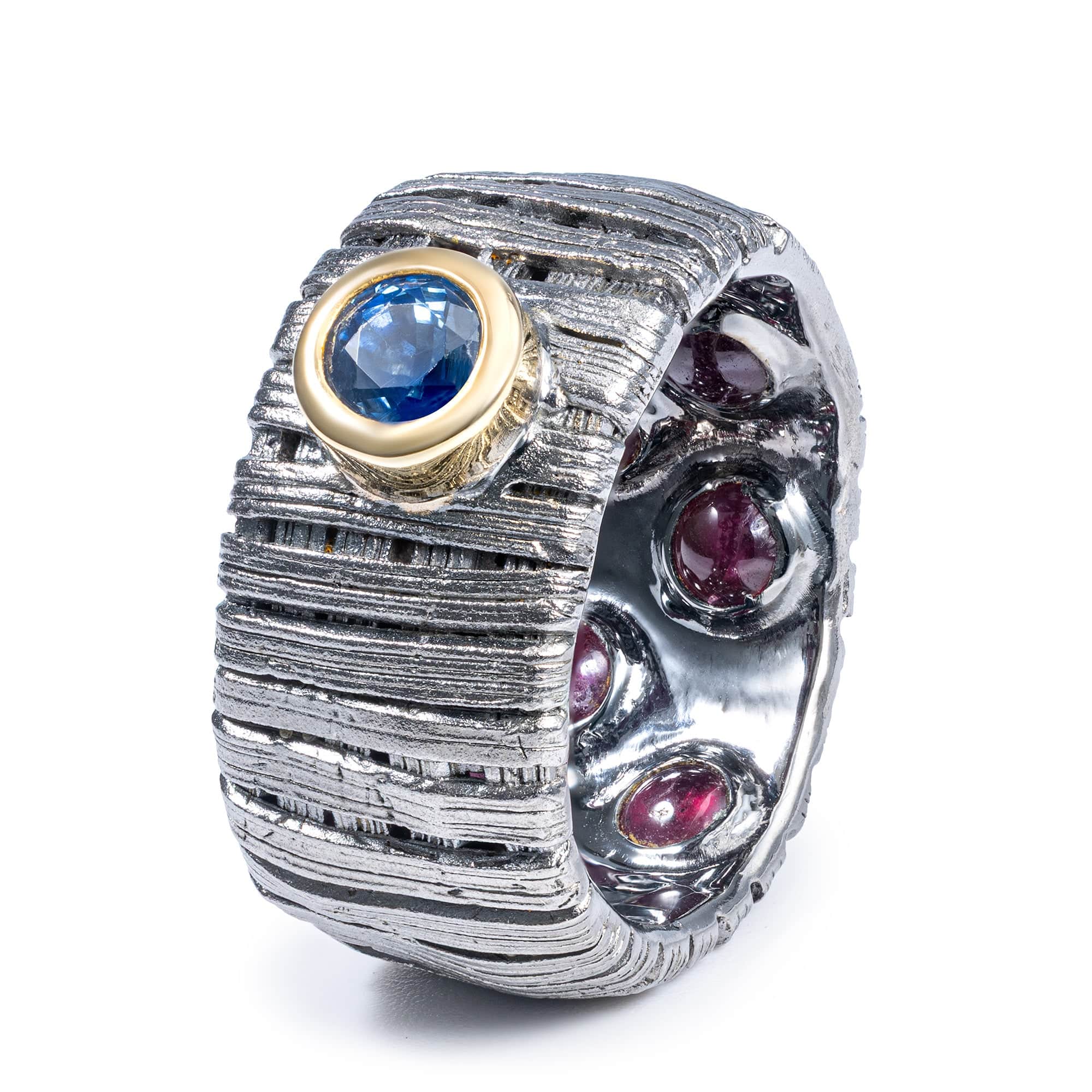 Autarch Singular Edition Egoist Silver Ring with Blue Sapphire & Hidden Ruby