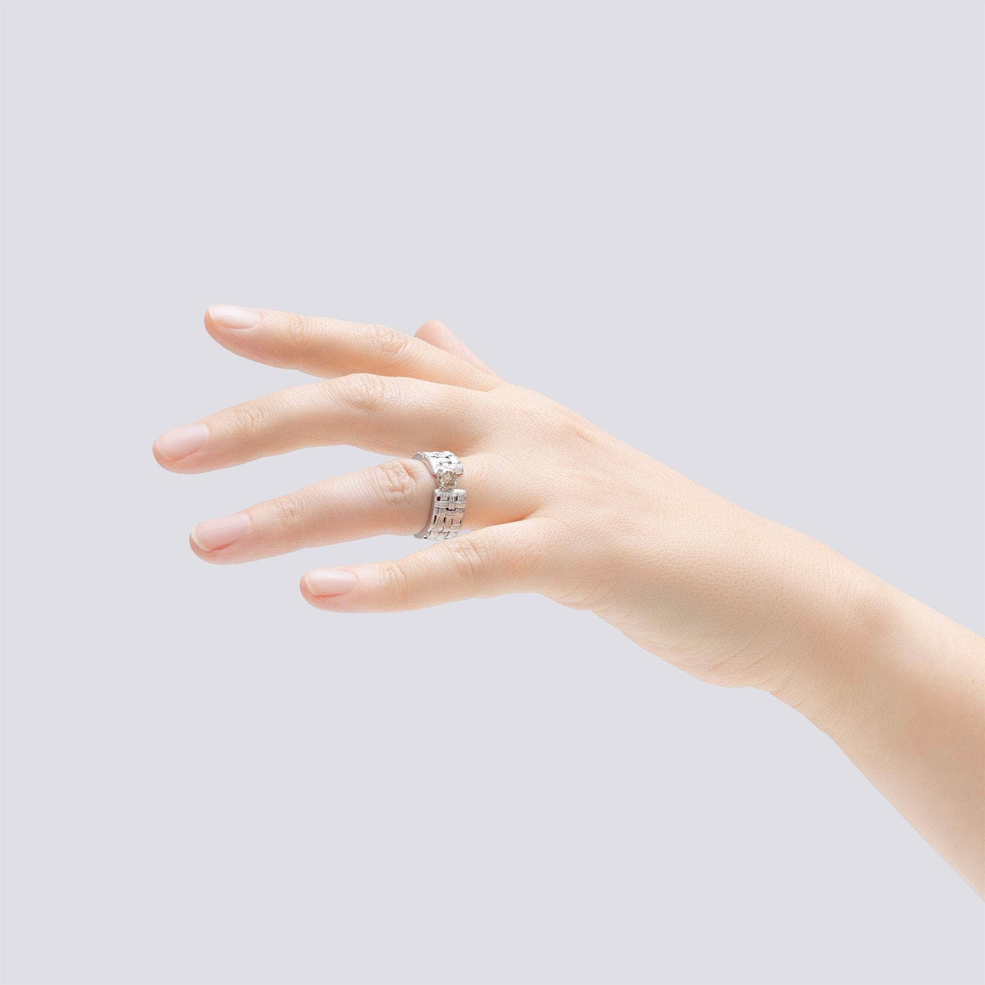 Erato Đˇollectible Egoist Ring  with 0.50 Carat Fancy Diamond & Orange Sapphires Inside Textured Silver Band