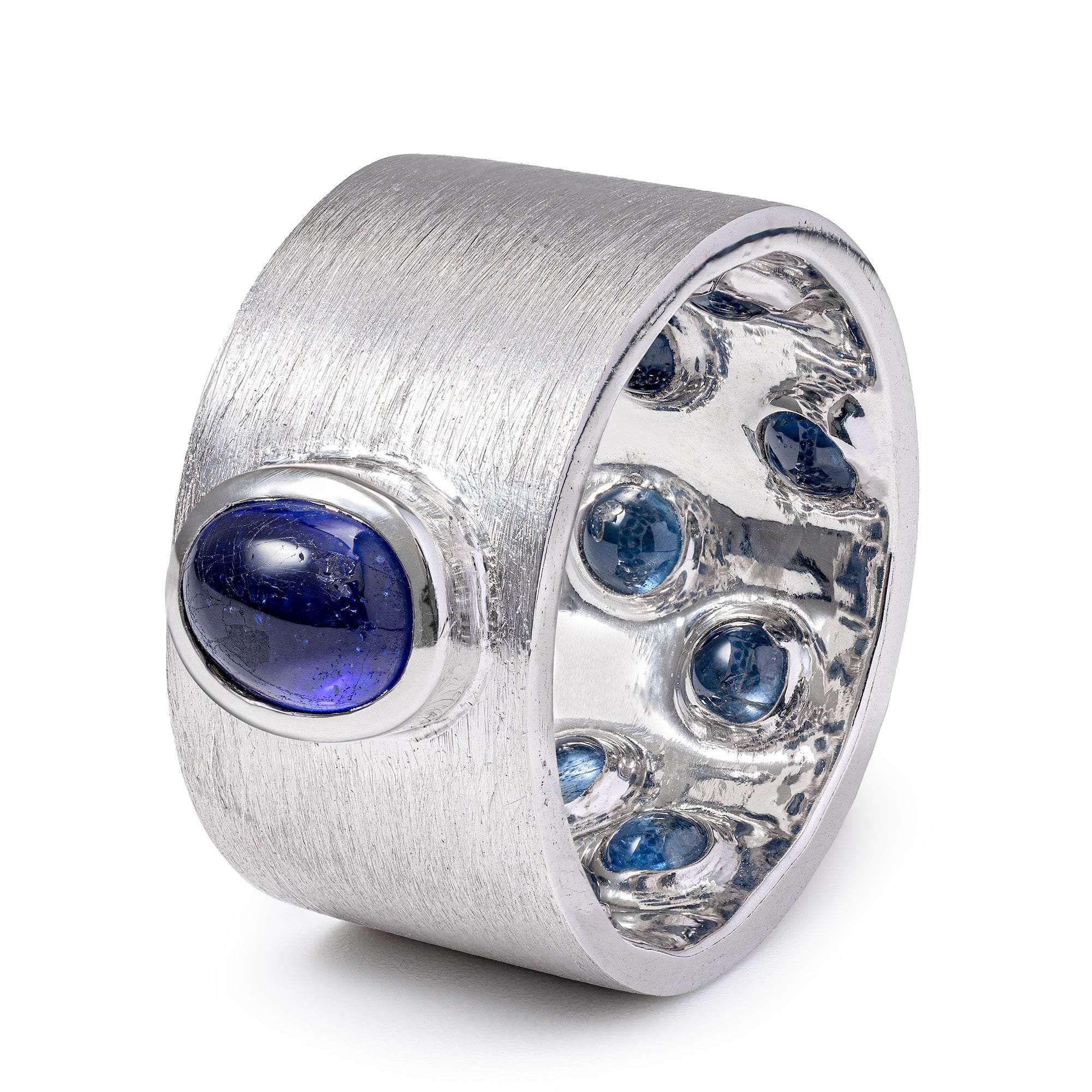 Monarch One of a Kind Statement Ring in Sterling Silver with Blue Sapphire Crown & Hidden Blue Sapphires Inside the Band
