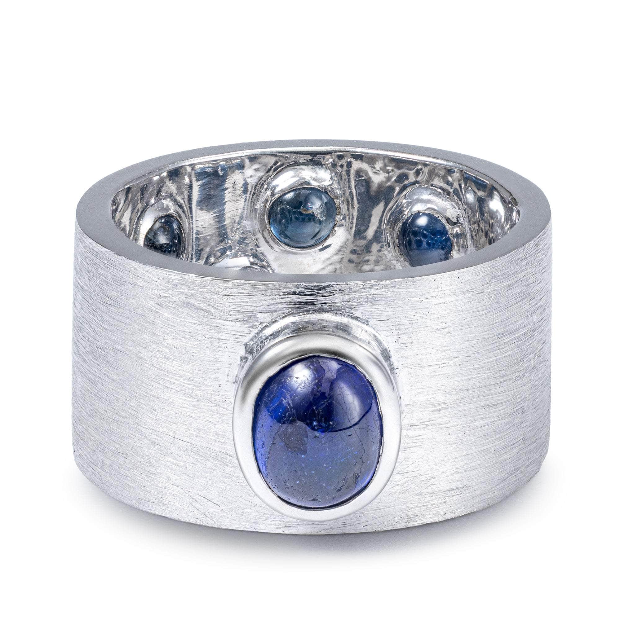 Monarch One of a Kind Statement Ring in Sterling Silver with Blue Sapphire Crown & Hidden Blue Sapphires Inside the Band