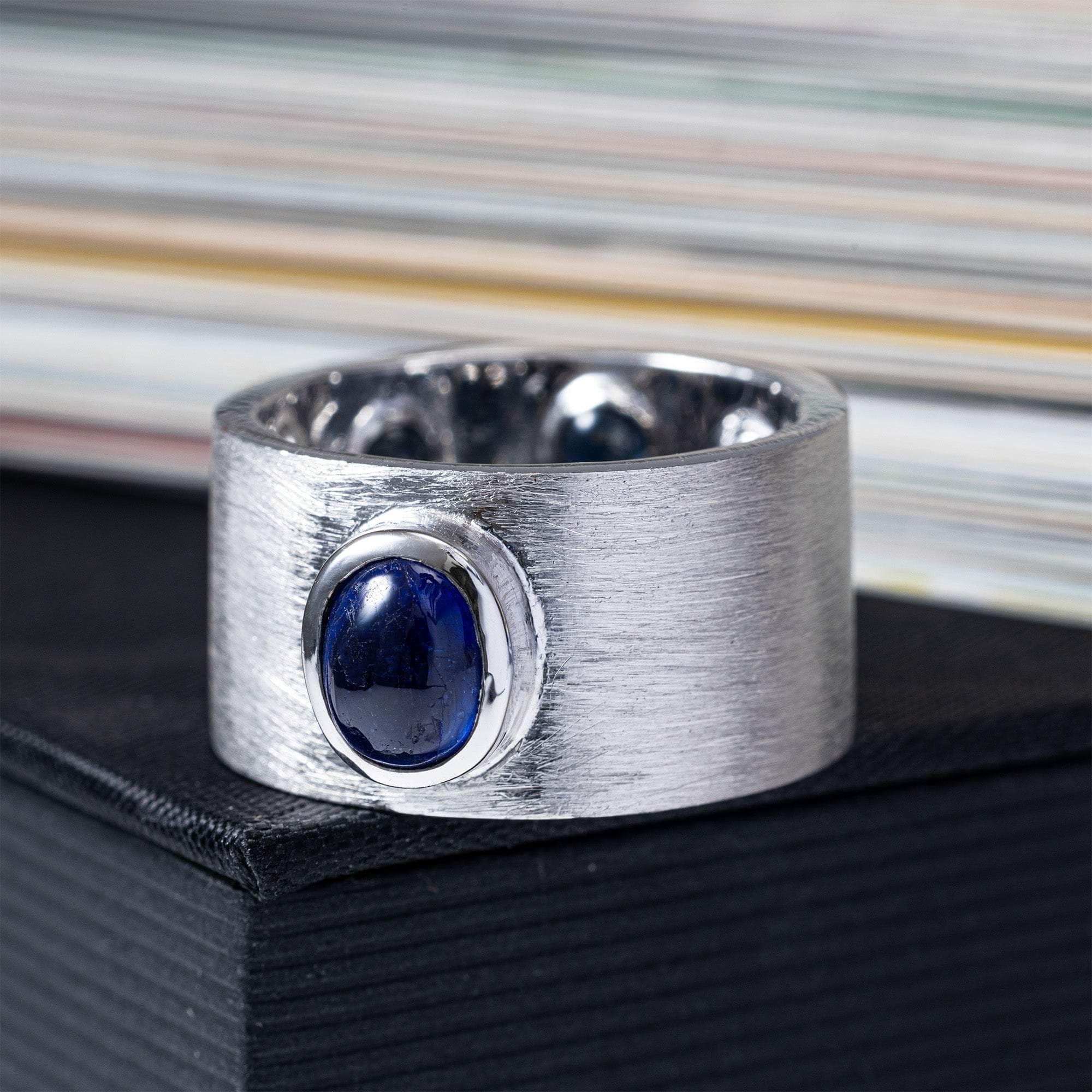 Monarch One of a Kind Statement Ring in Sterling Silver with Blue Sapphire Crown & Hidden Blue Sapphires Inside the Band