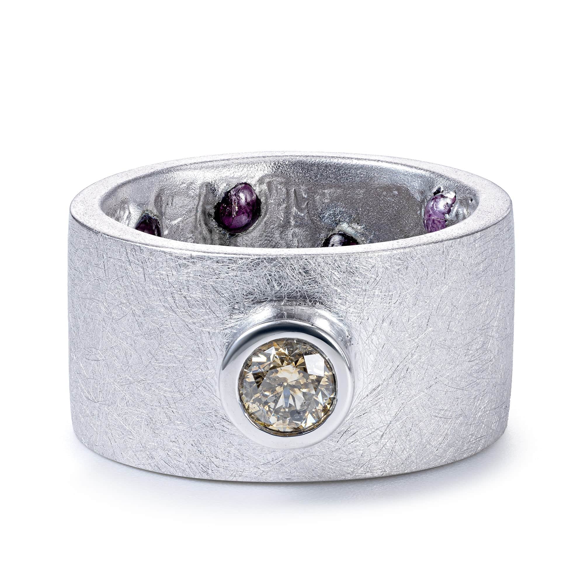 Veritas Singular Egoist Ring in Silver with Golden Diamond & Hidden Cabochon Ruby