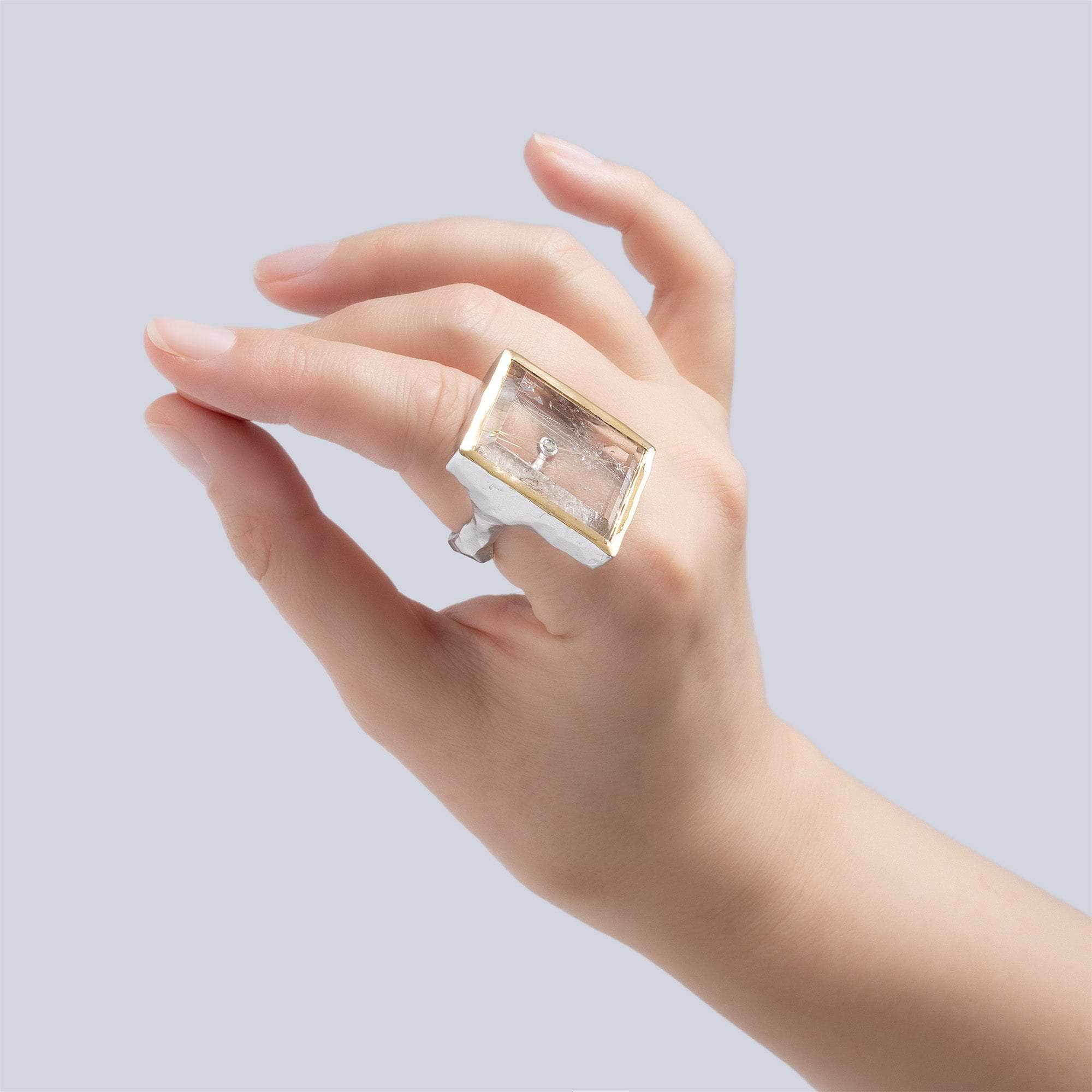 Eir One-of-a-Kind Statement Ring in 925 Silver with Actinolite Quartz & Diamond Accent