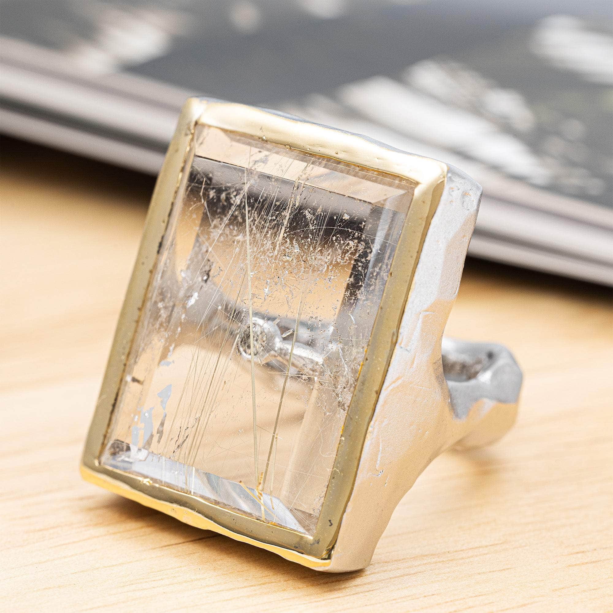 Eir One-of-a-Kind Statement Ring in 925 Silver with Actinolite Quartz & Diamond Accent