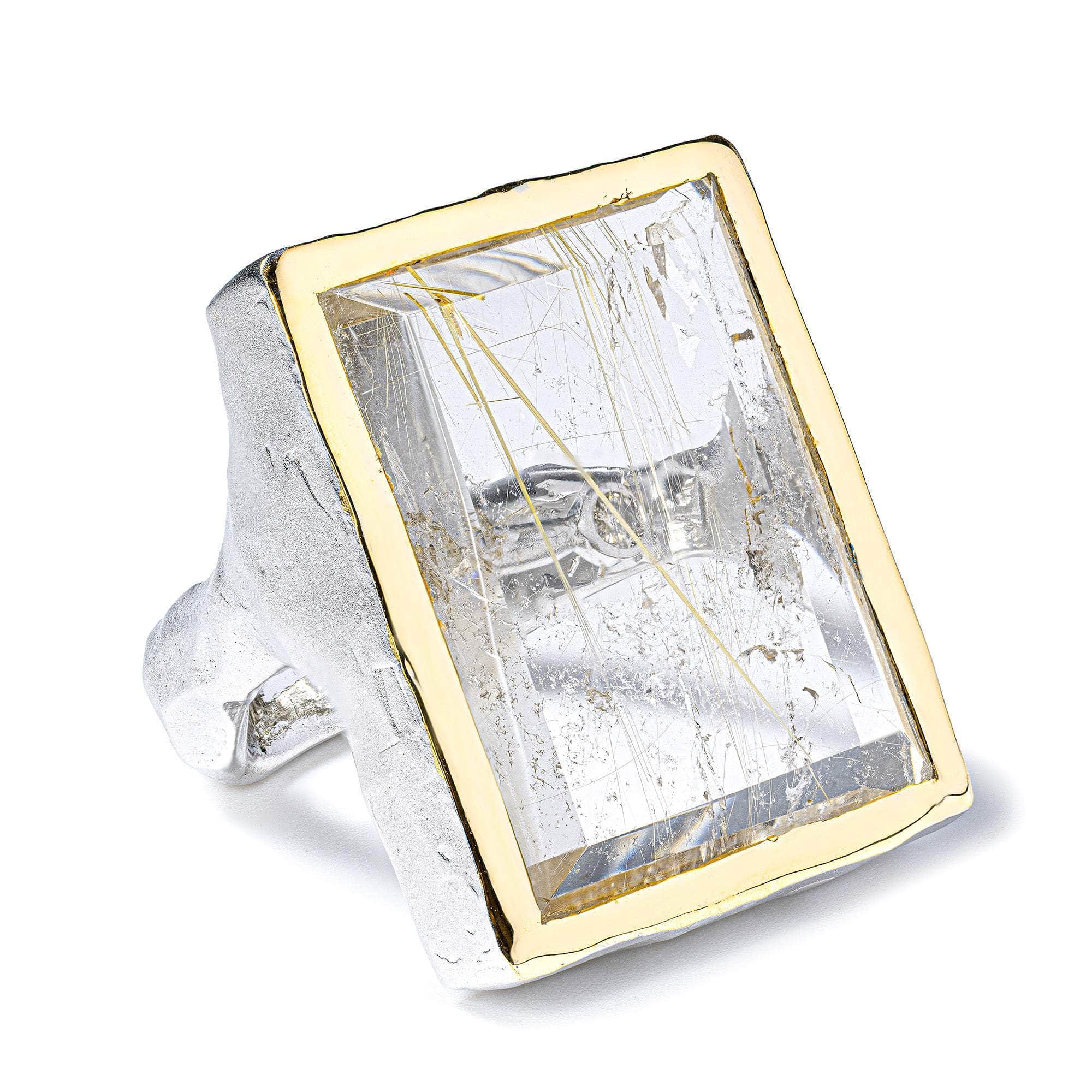 Eir One-of-a-Kind Statement Ring in 925 Silver with Actinolite Quartz & Diamond Accent
