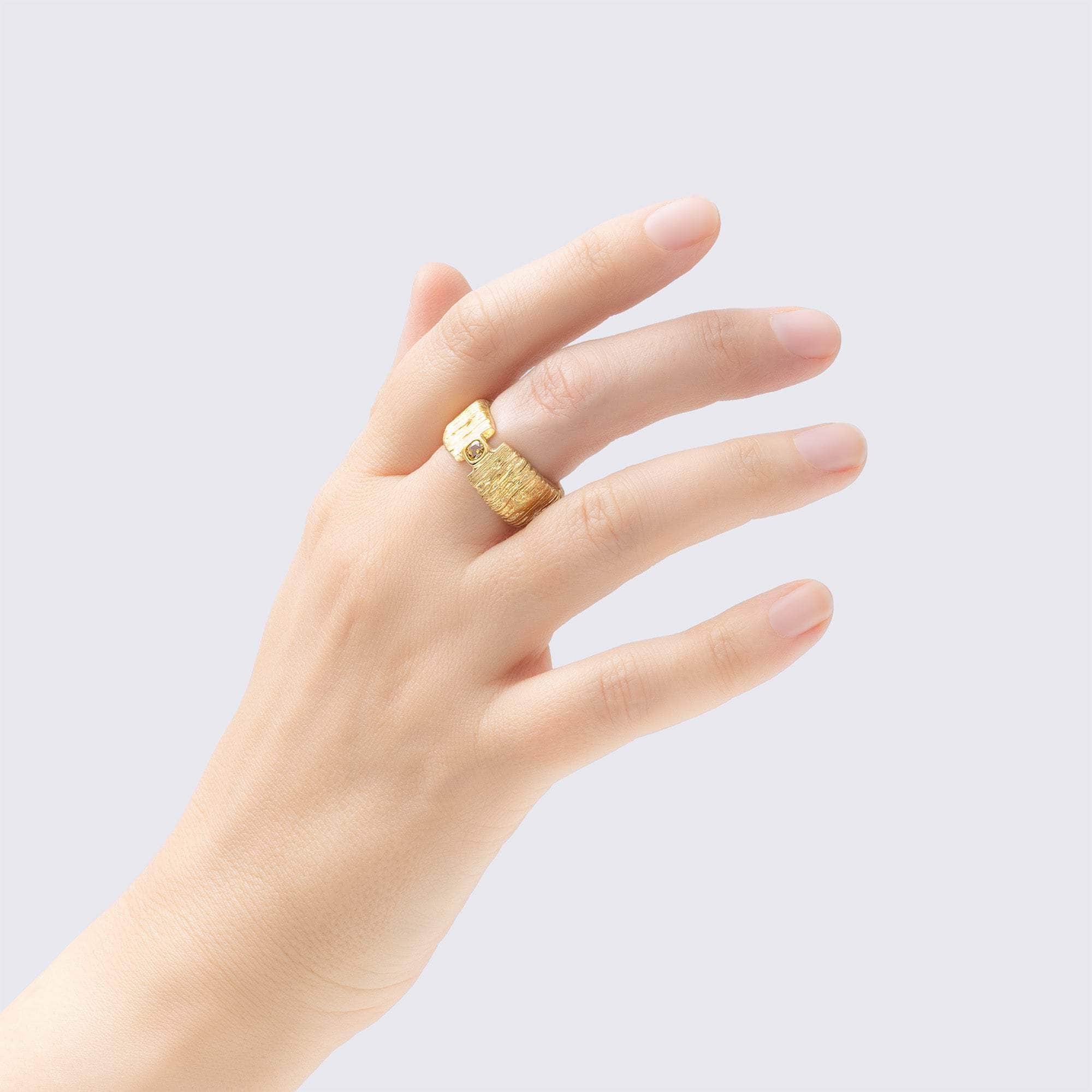 Thalia One of a Kind Egoist Ring in 14K Gold Plated Silver with 0.30 Carat Fancy Golden Diamond and Gradient Sapphires Inside