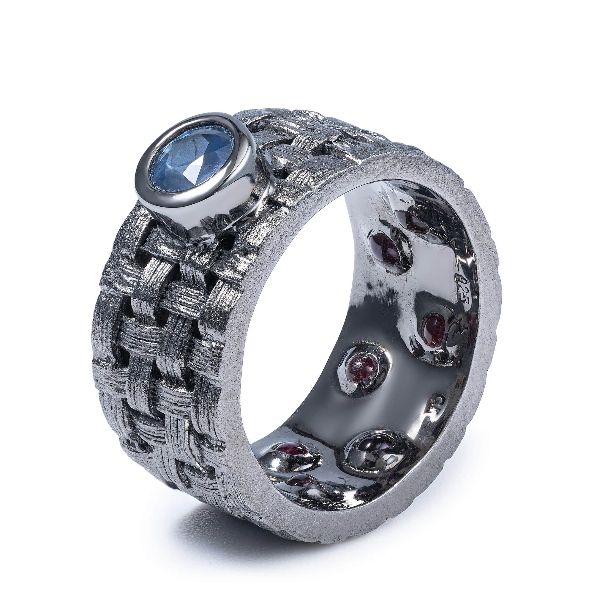 Erebus Singular Edition Egoist 925 Silver Ring with Blue Sapphire & Hidden Ruby