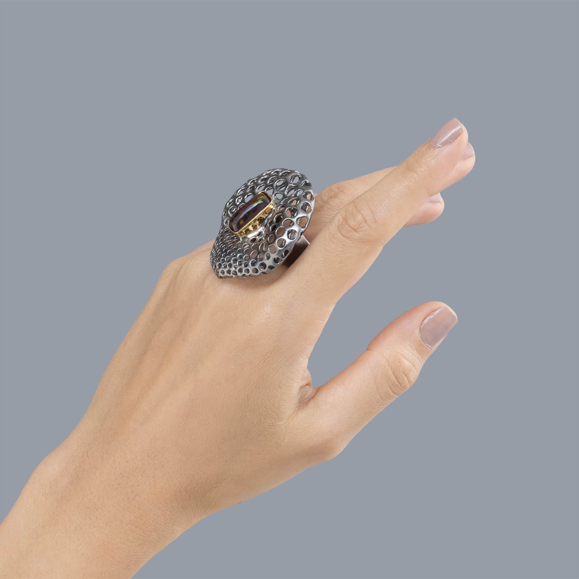 Tarta Singular Edition Silver Ring with Black Opal Cabochon