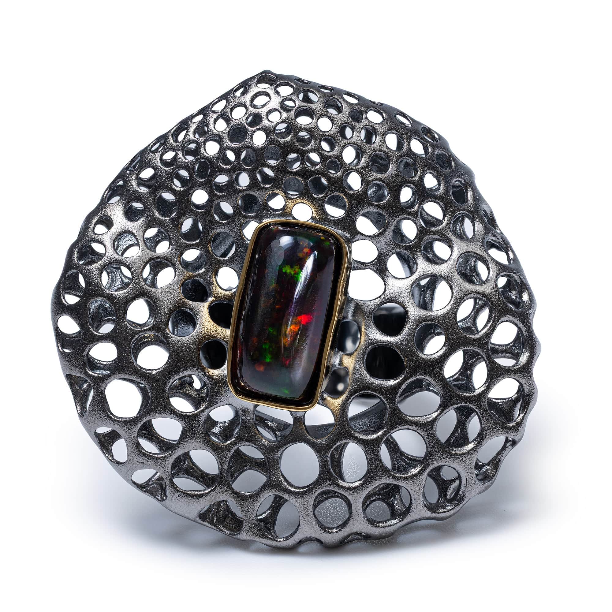 Tarta Singular Edition Silver Ring with Black Opal Cabochon