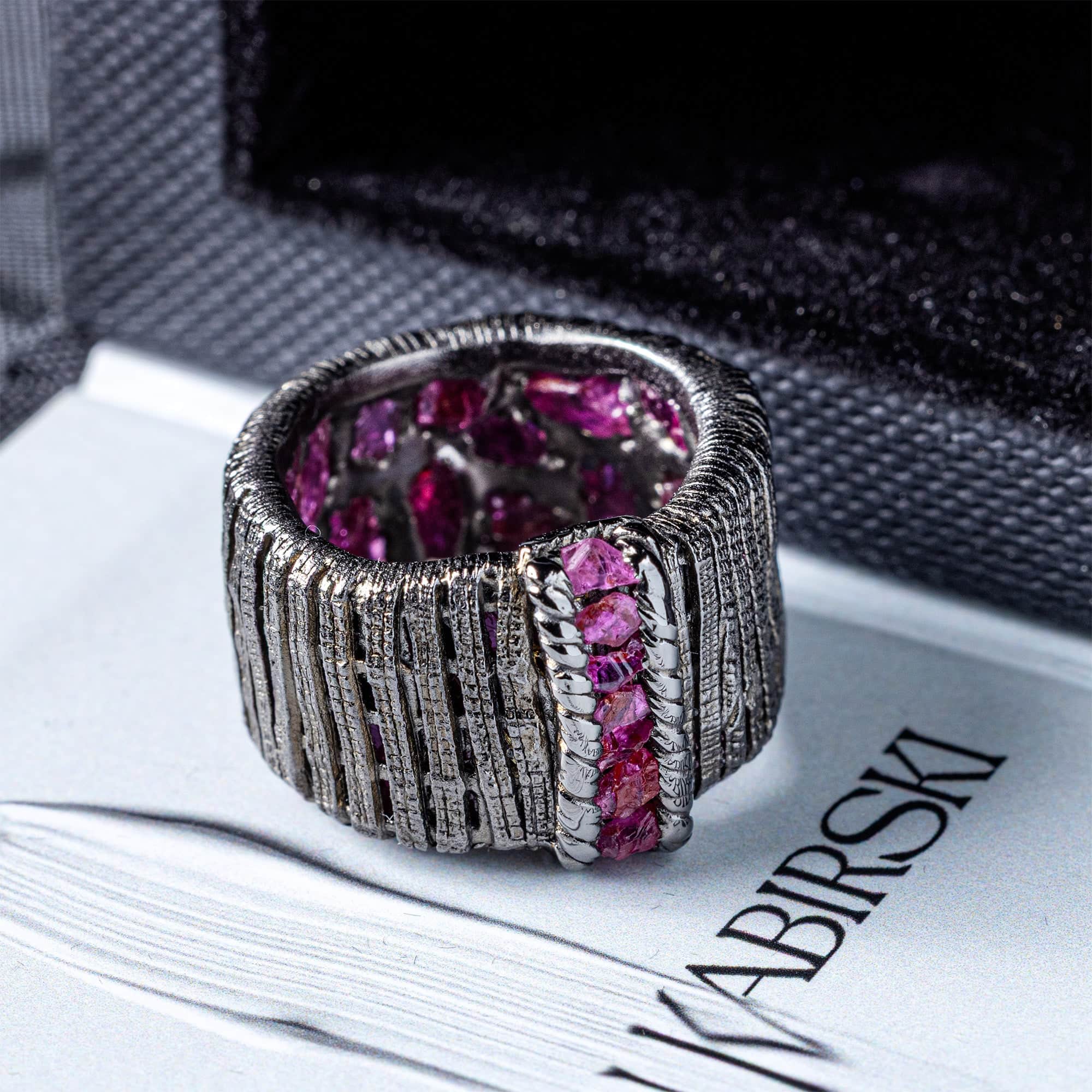 Orpheus Singular Edition Raw Ruby Egoist Ring in Black Ruthenium-Plated Sterling Silver