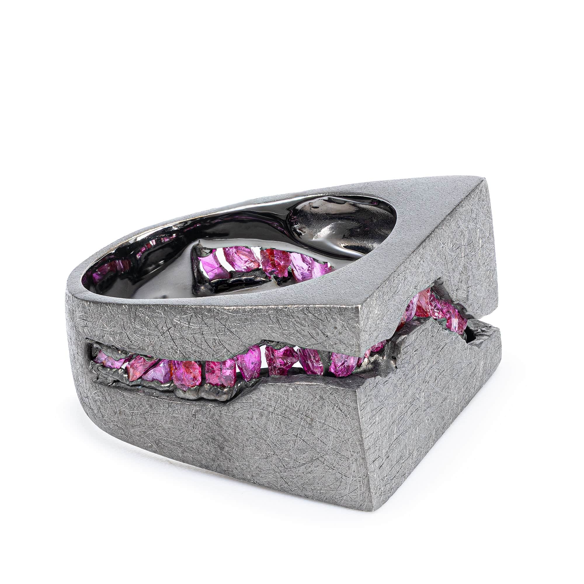 Evander Singular Edition Raw Ruby Signet Ring in Black Ruthenium-Plated Sterling Silver
