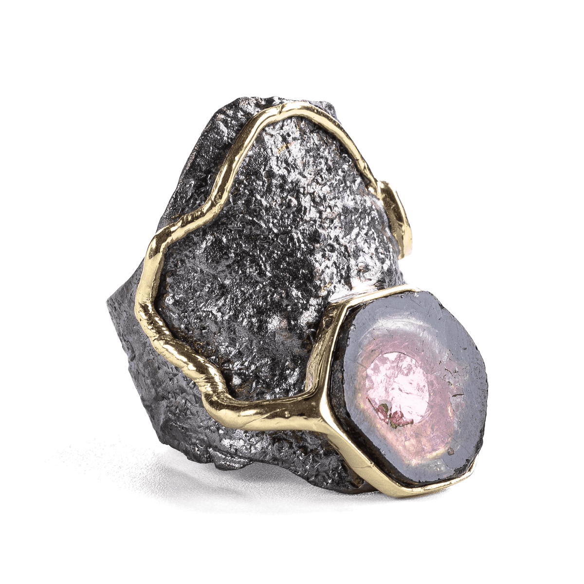 Pepo Singular Edition Silver Ring with Natural Raw Watermelon Tourmaline Crystal Slice