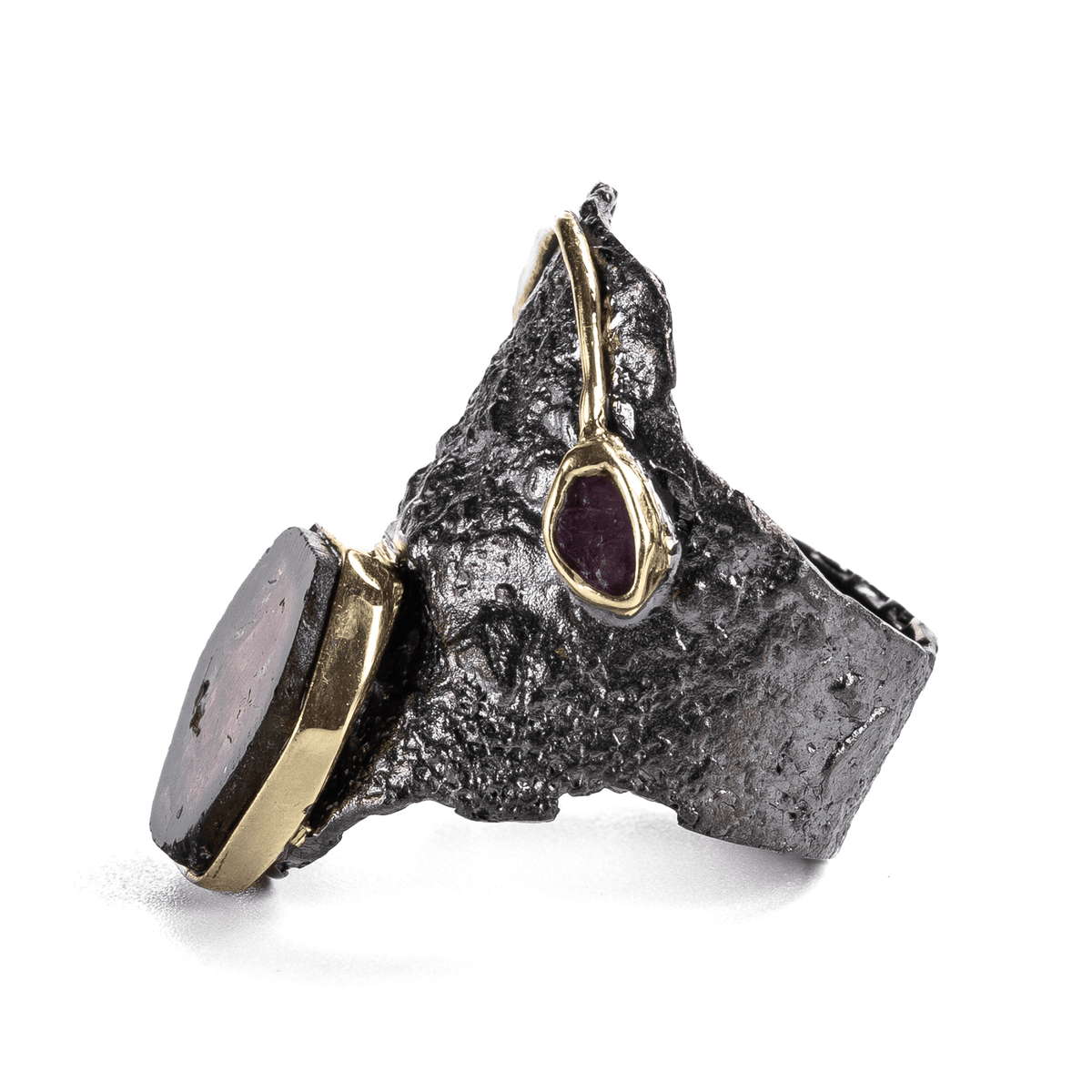 Pepo Singular Edition Silver Ring with Natural Raw Watermelon Tourmaline Crystal Slice