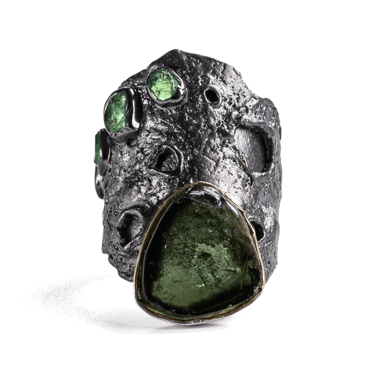 Namru Singular Edition Natural Raw Green Tourmaline Slice Silver Ring
