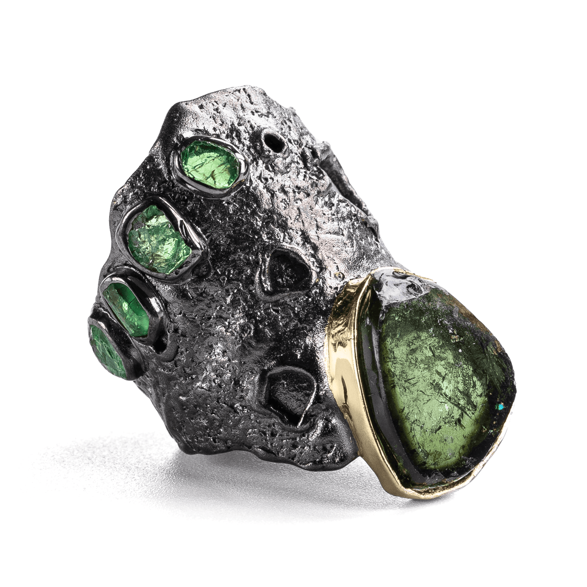 Namru Singular Edition Natural Raw Green Tourmaline Slice Silver Ring