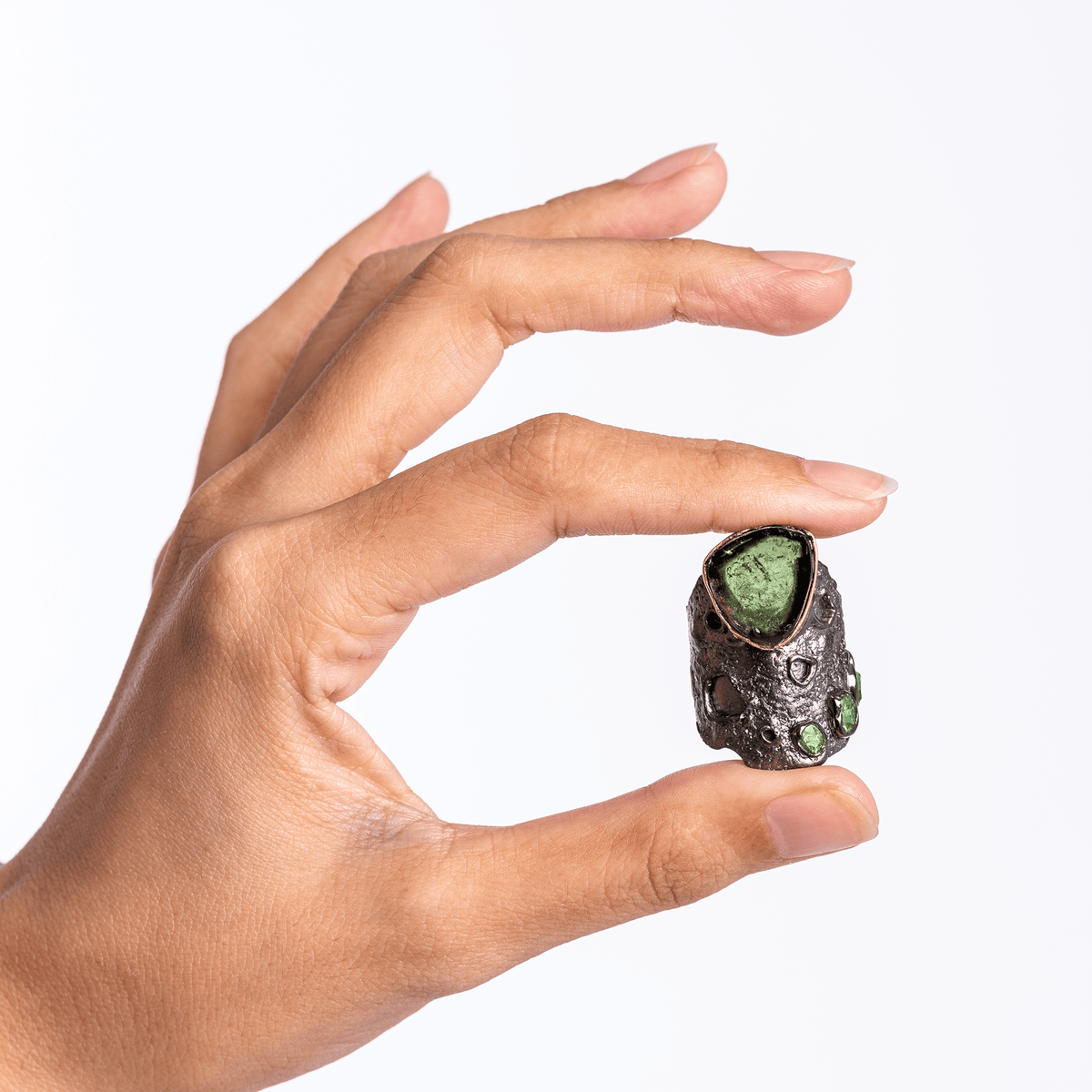 Namru Singular Edition Natural Raw Green Tourmaline Slice Silver Ring
