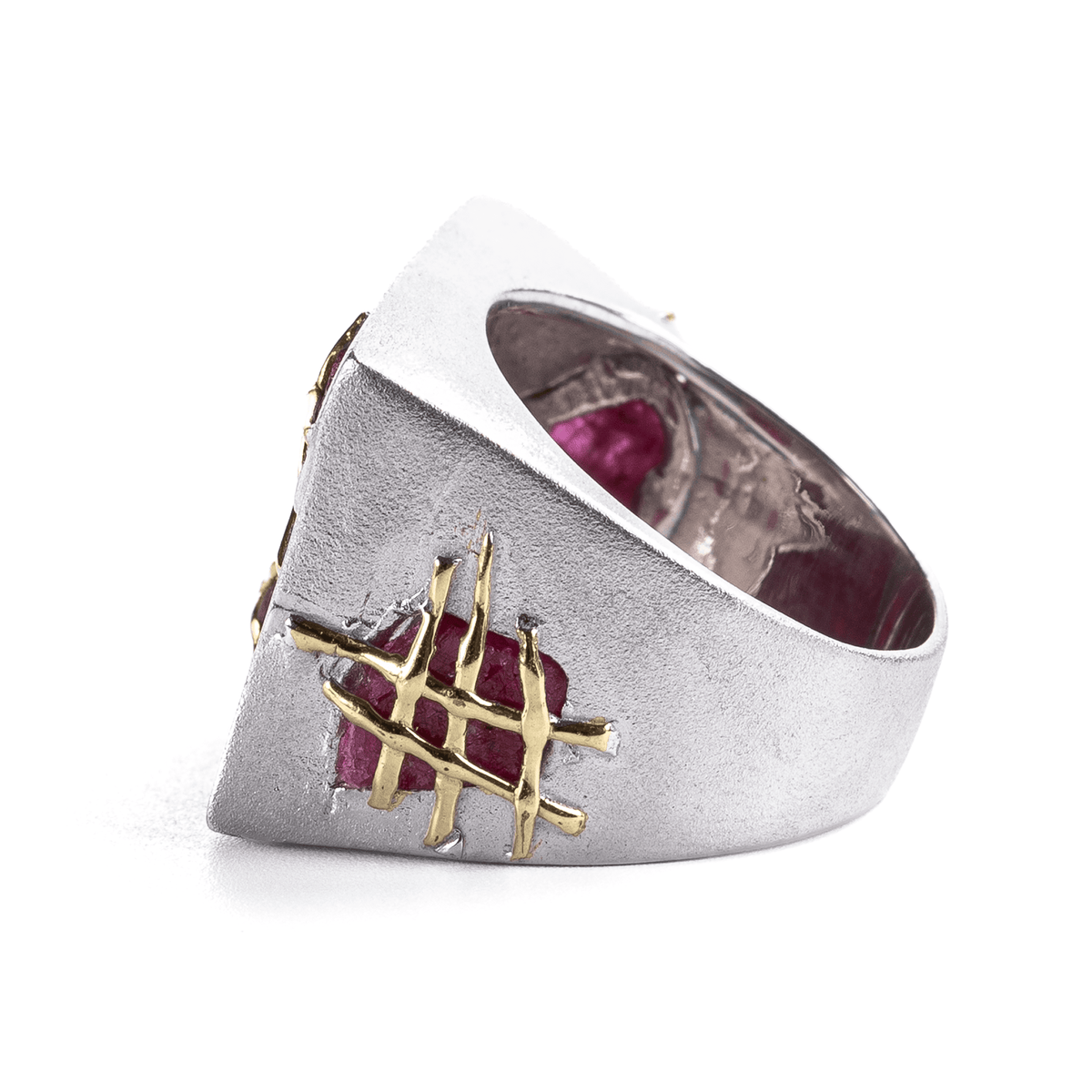 Stesh Singular Edition Signet Natural Raw Ruby Silver Ring