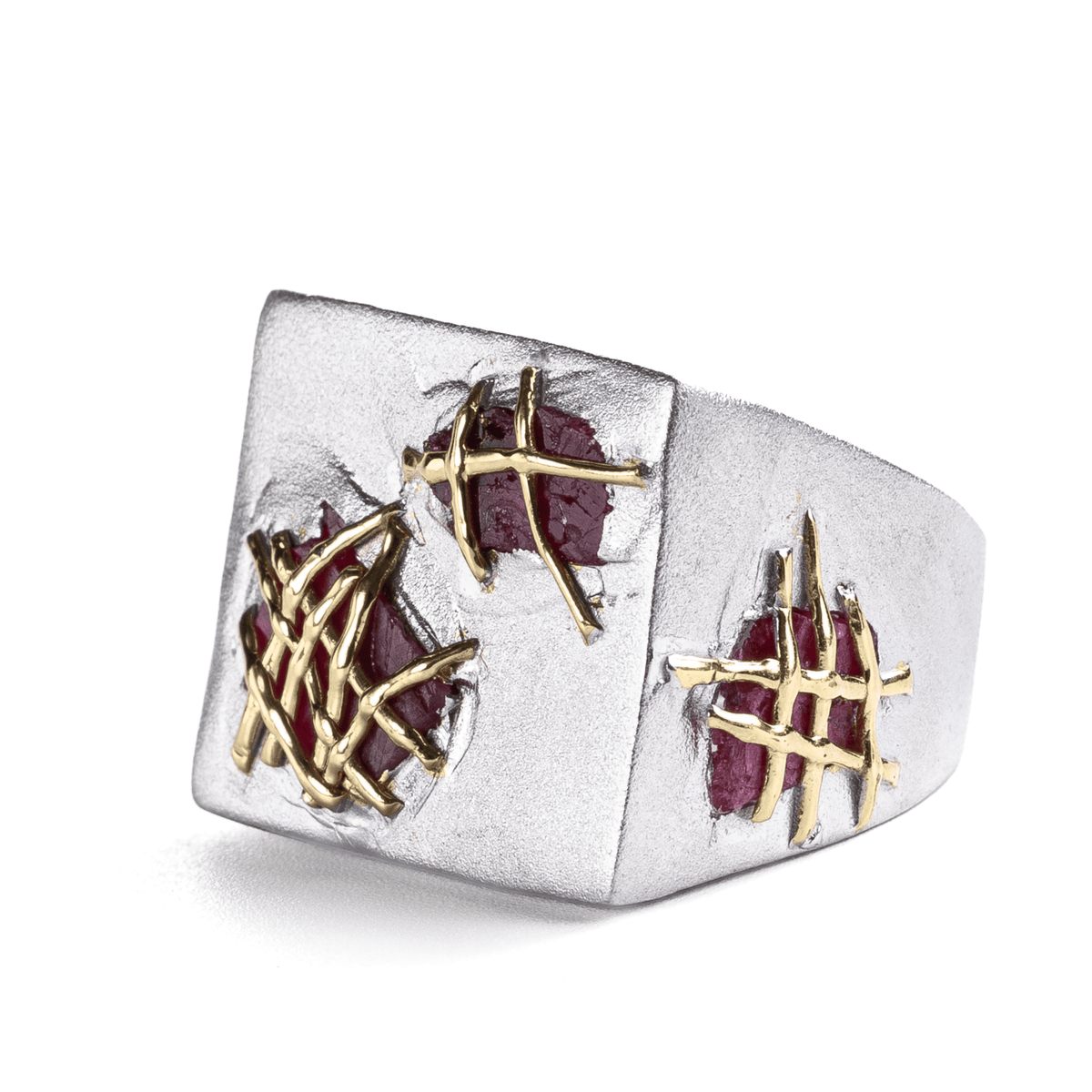 Stesh Singular Edition Signet Natural Raw Ruby Silver Ring