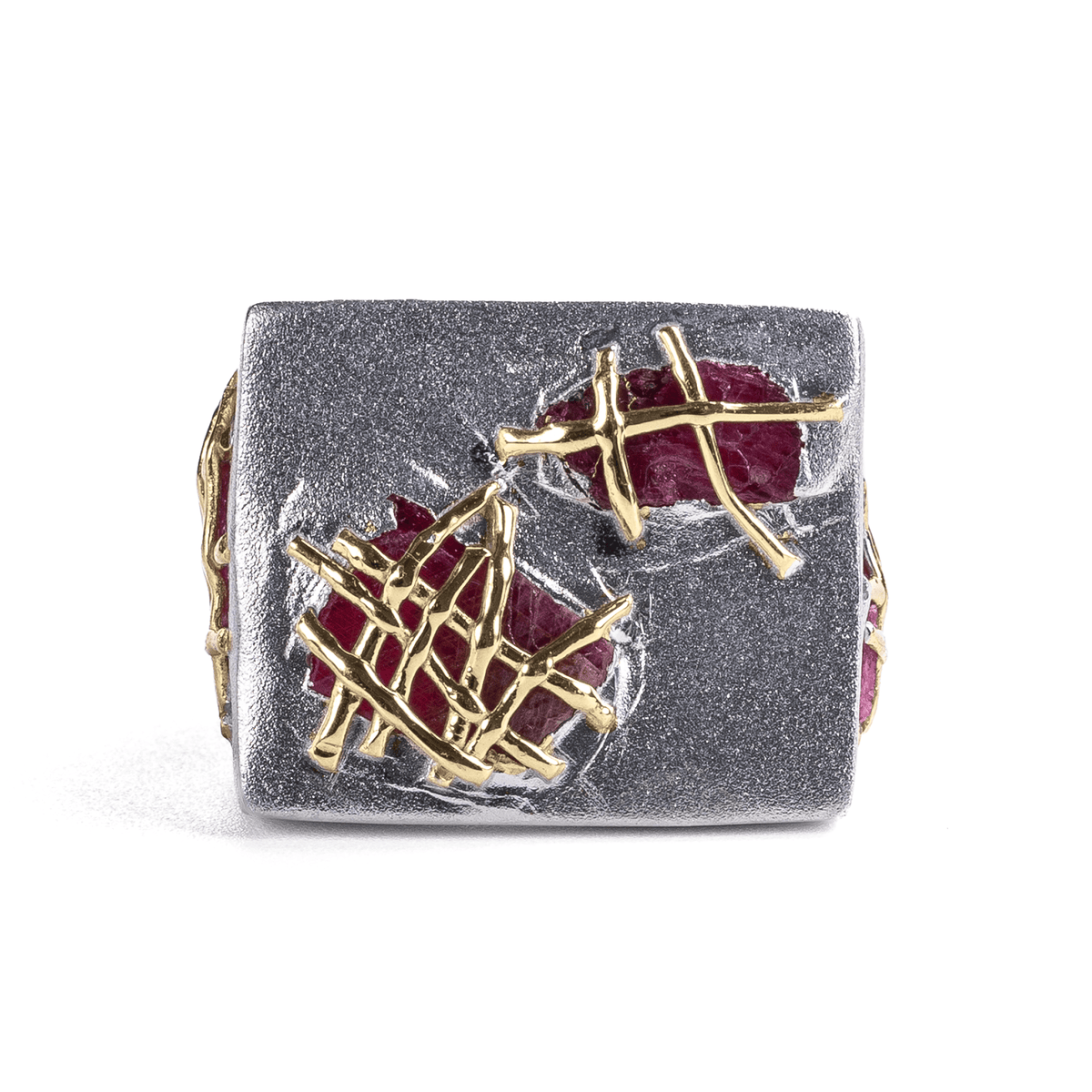 Stesh Singular Edition Signet Natural Raw Ruby Silver Ring