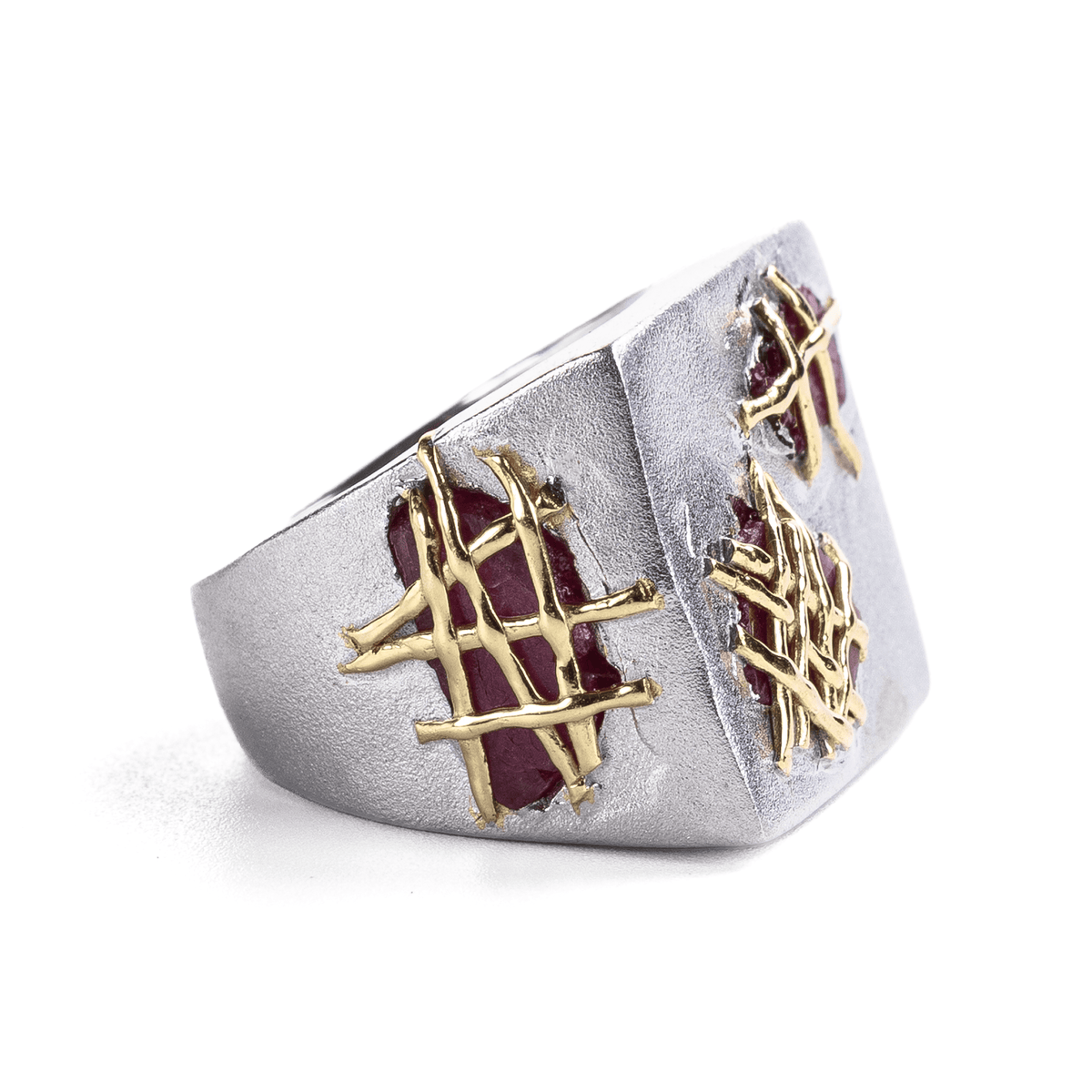 Stesh Singular Edition Signet Natural Raw Ruby Silver Ring