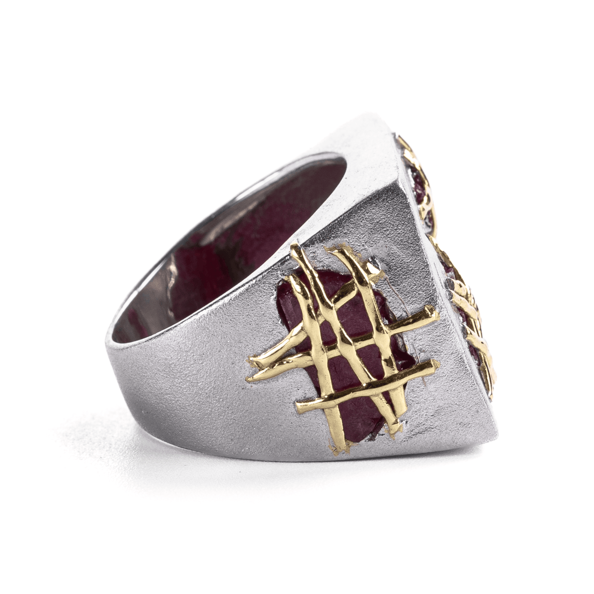 Stesh Singular Edition Signet Natural Raw Ruby Silver Ring