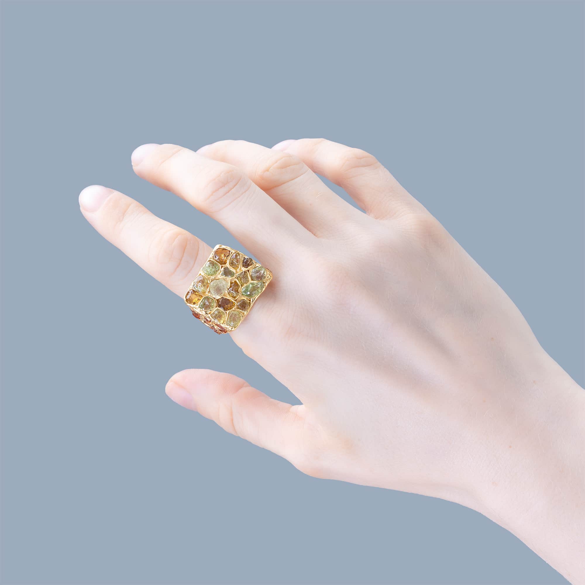 Eris Singular Design Gold Plated Silver Signet Ring with Spessartine & Mali Garnet