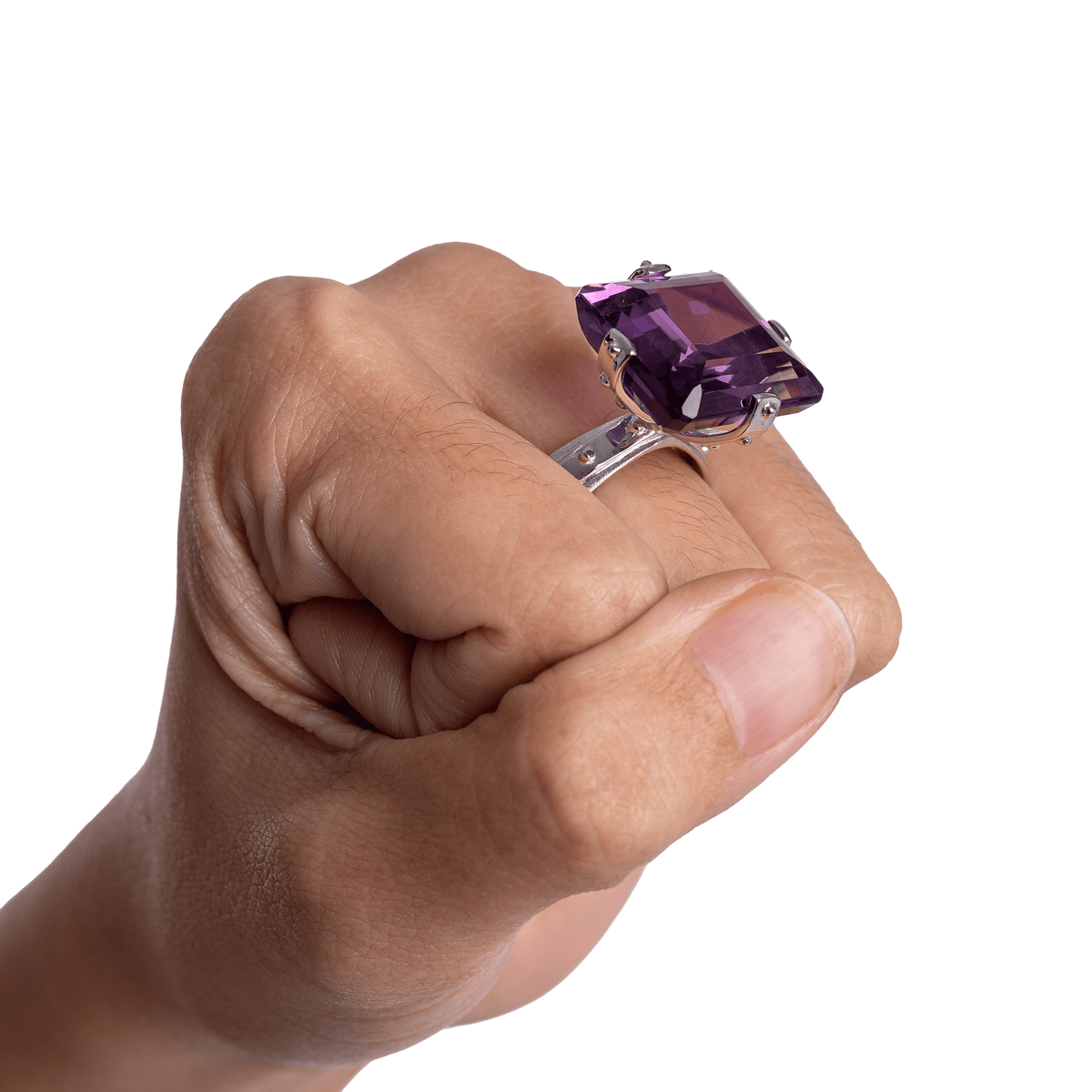 Bhasa Singular Edition Natural Large Amethyst Silver Ring