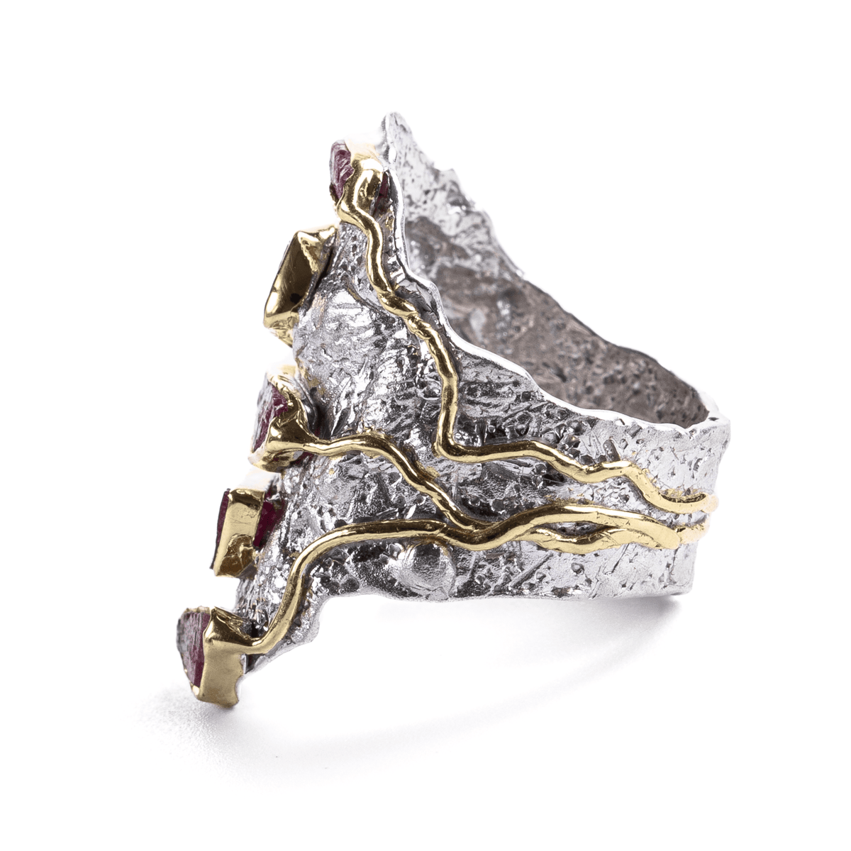 Omma Singular Edition Wide Band Natural Rough Ruby Silver Ring