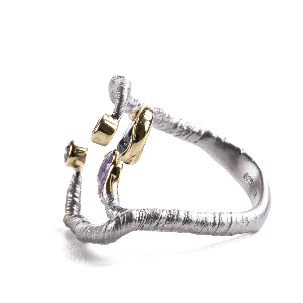 Zohar Singular Edition Organic Shape Natural Mixed Sapphire Silver Ring