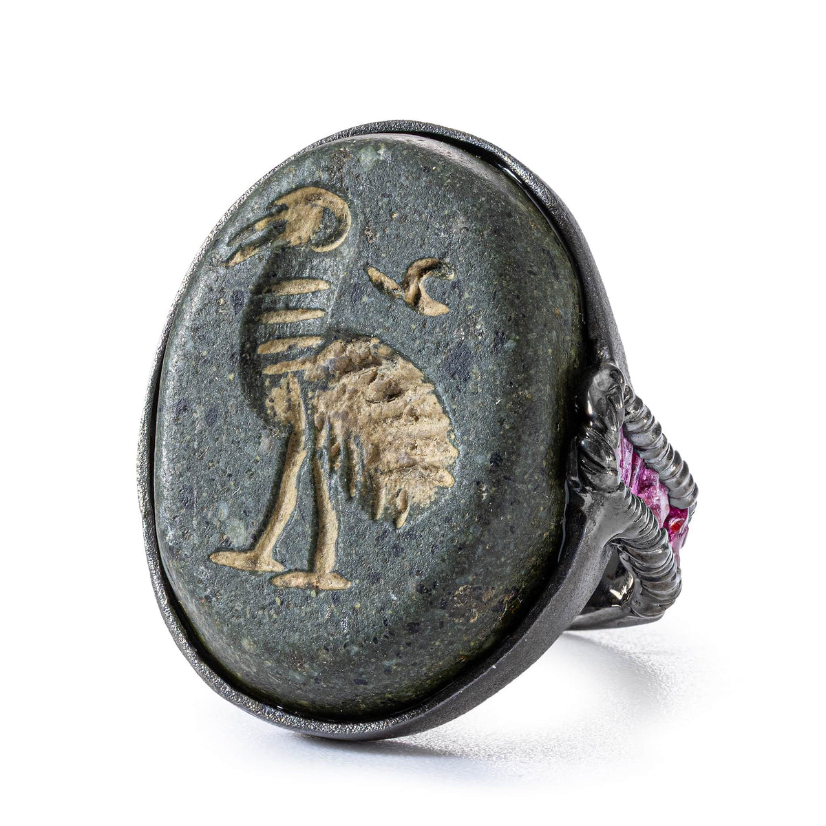 Thoth Silver Ring with Ancient Near Eastern Steatite Ibis Amulet ...