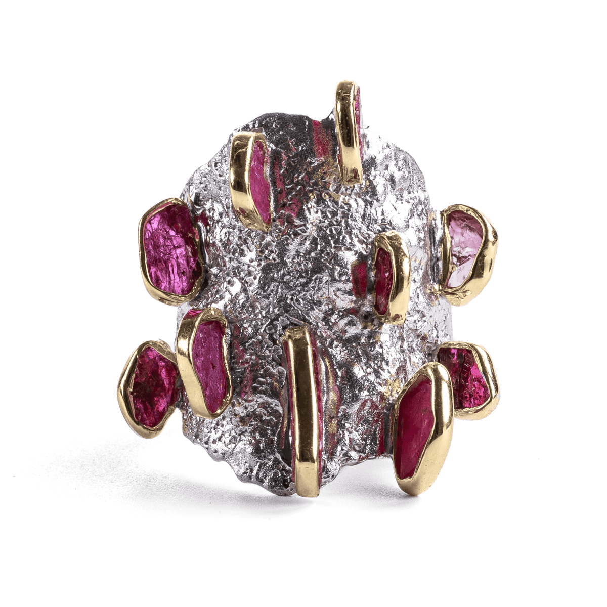 Akhu Singular Edition Wide Band Natural Raw Ruby Silver Ring