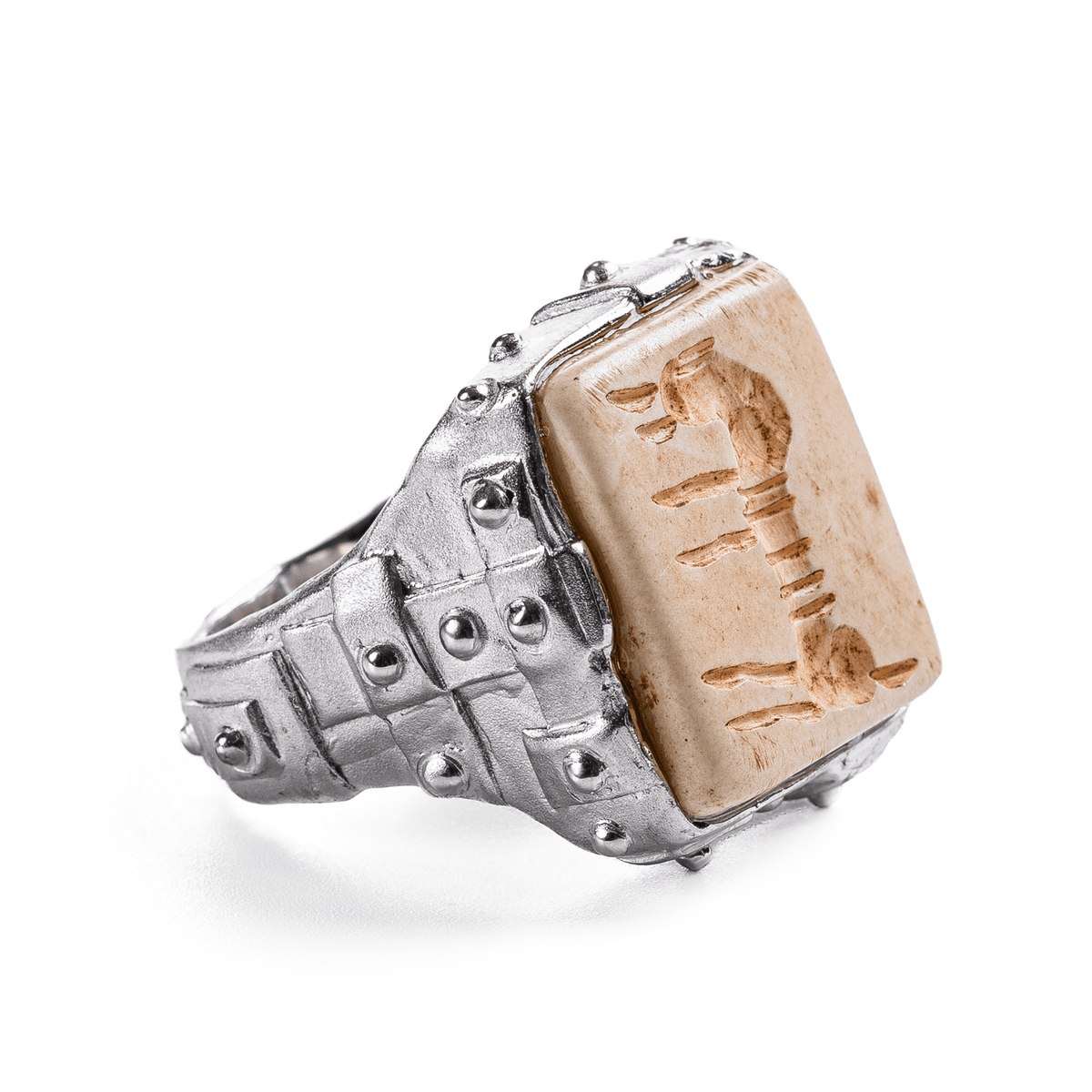 Gemma Modern Designer Silver Stamp Seal Ring with Ancient Amulet
