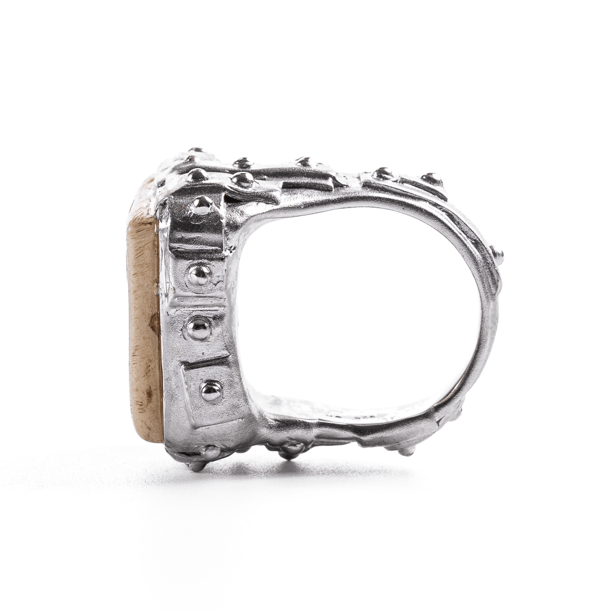 Gemma Modern Designer Silver Stamp Seal Ring with Ancient Amulet