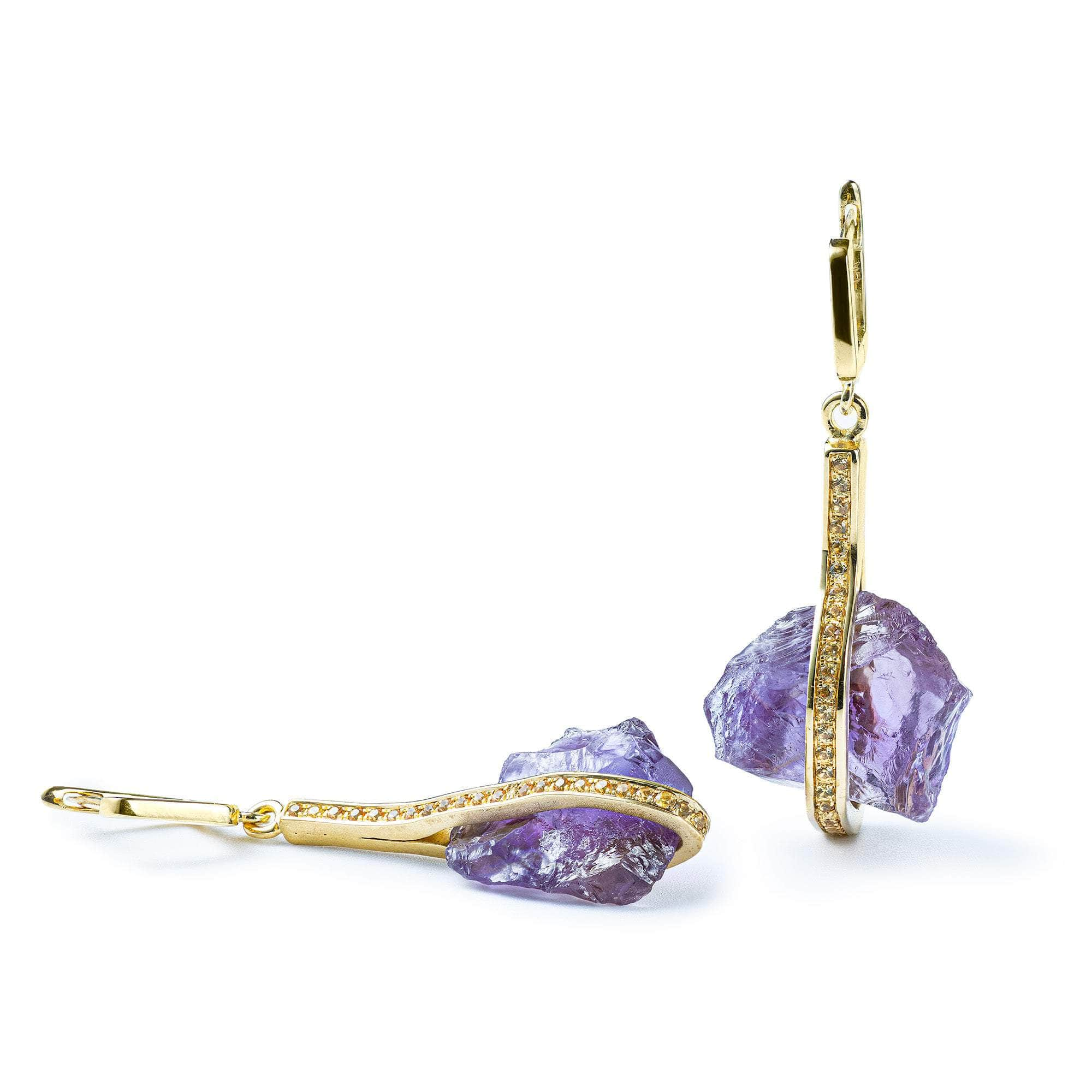 Rune Rough Amethyst and Sapphire Earrings GERMAN KABIRSKI