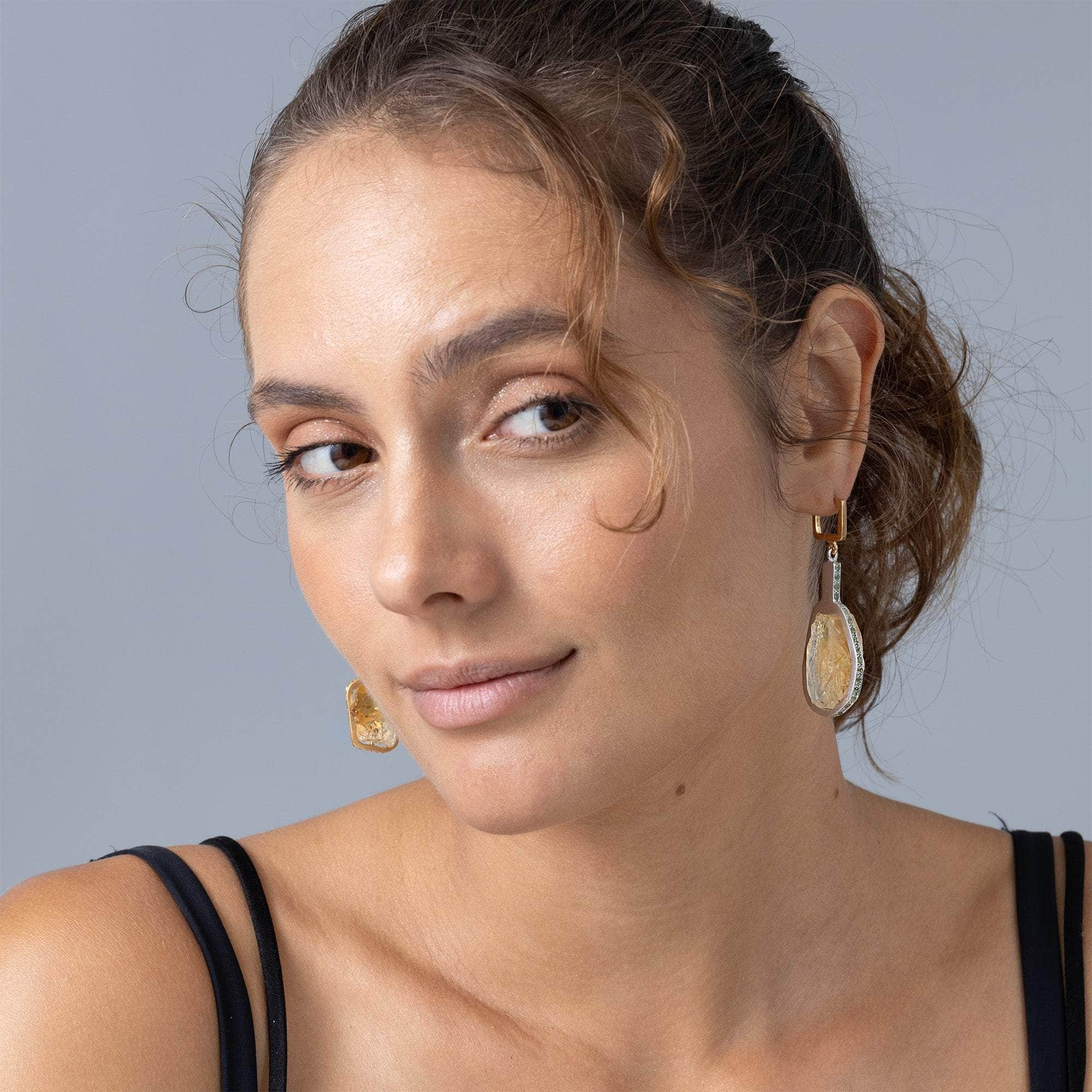 Arix Rough Citrine and Sapphire Earrings