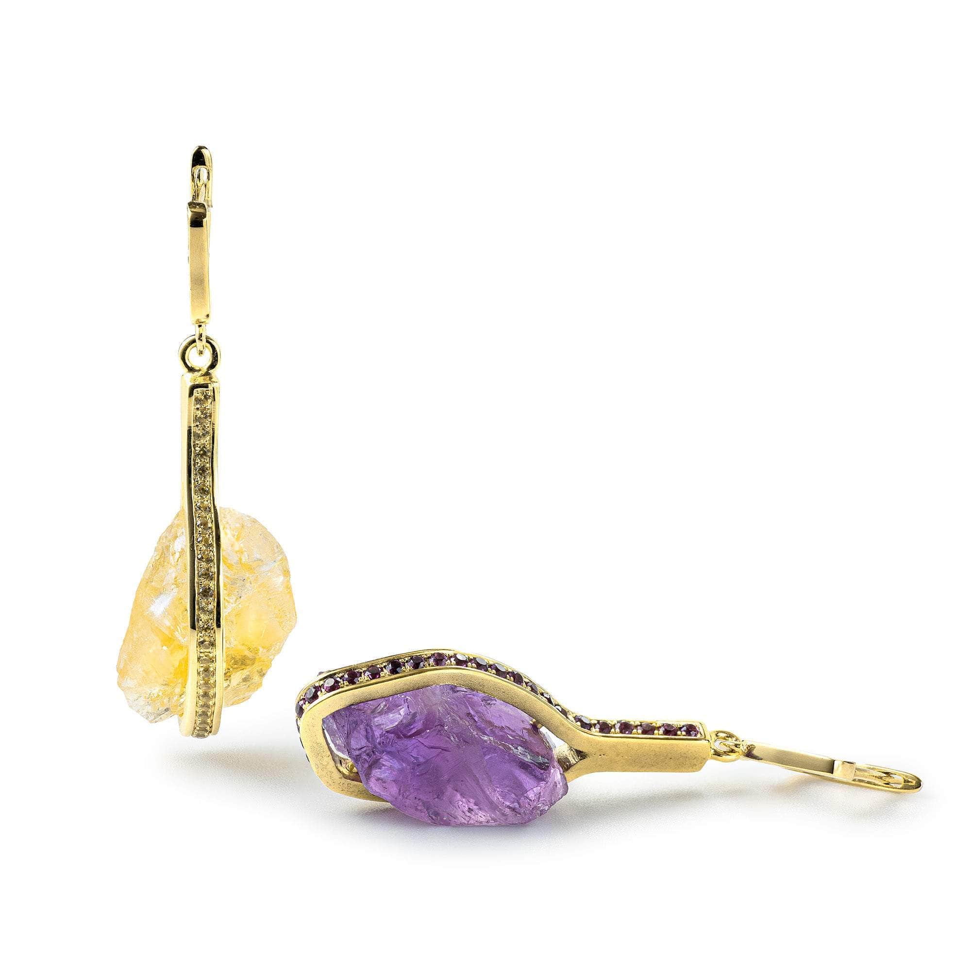Vatu Rough Citrine and Amethyst Earrings