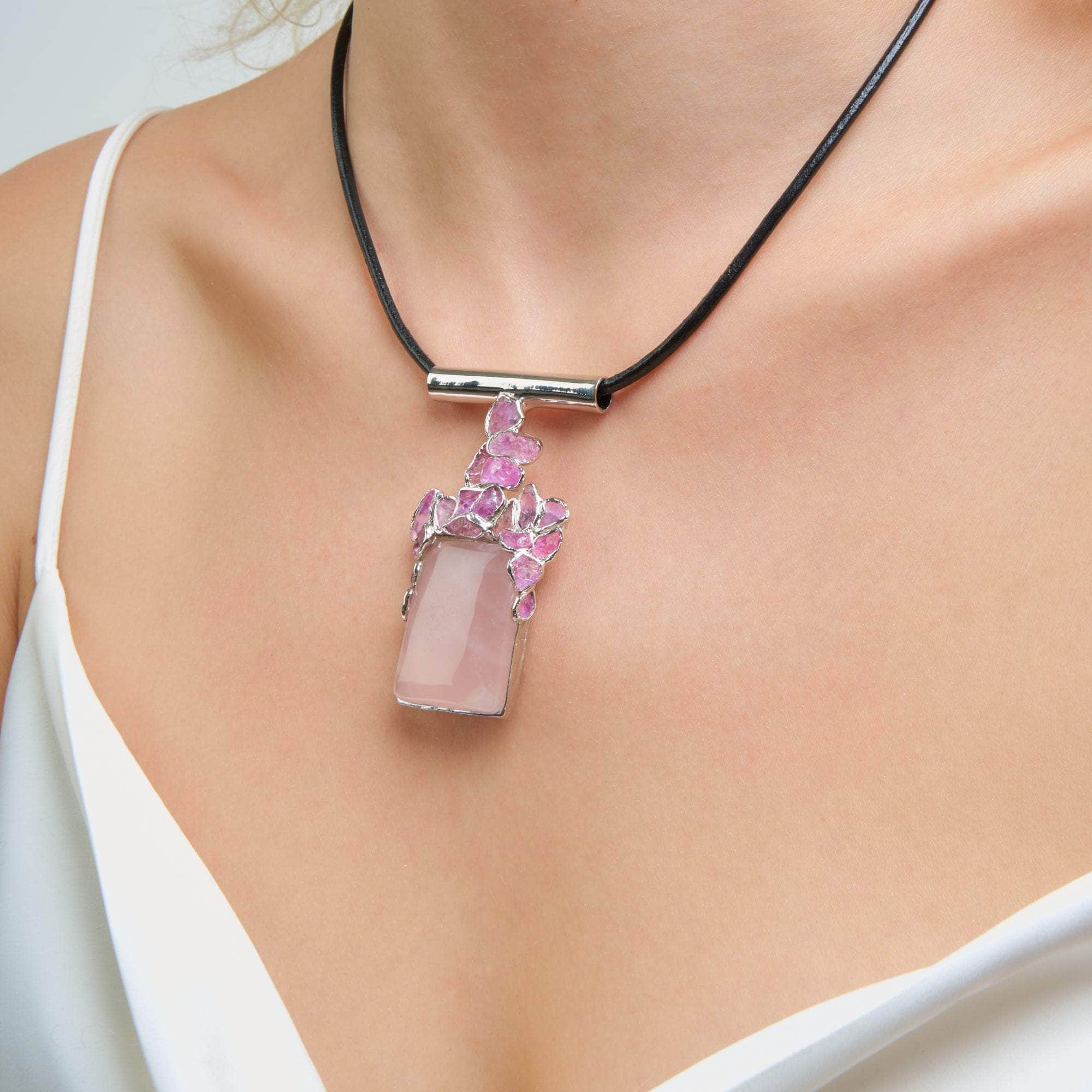 Moros Rose Quartz and Rough Pink Sapphire Pendant GERMAN KABIRSKI