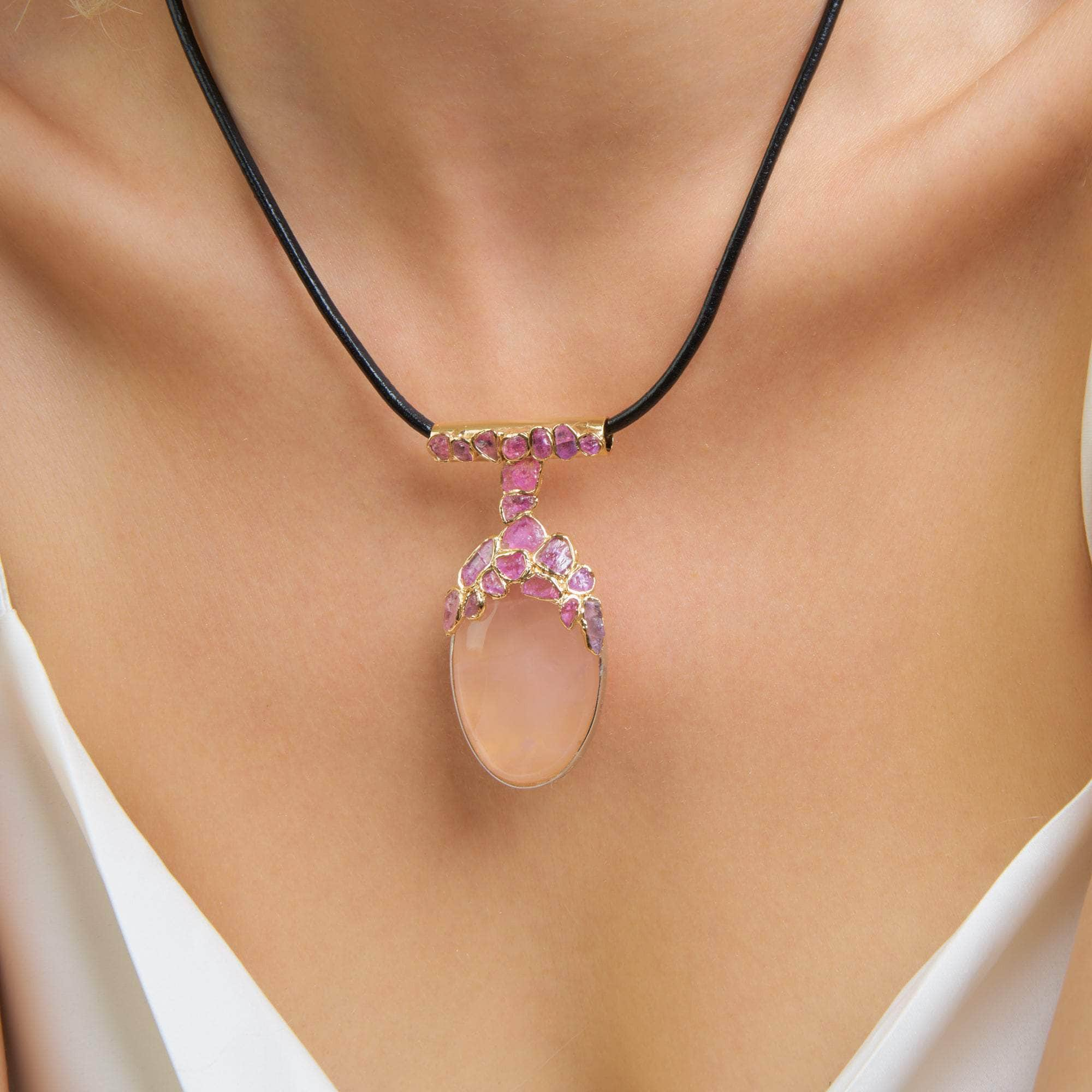 Tyche Rose Quartz and Rough Pink Sapphire Pendant GERMAN KABIRSKI