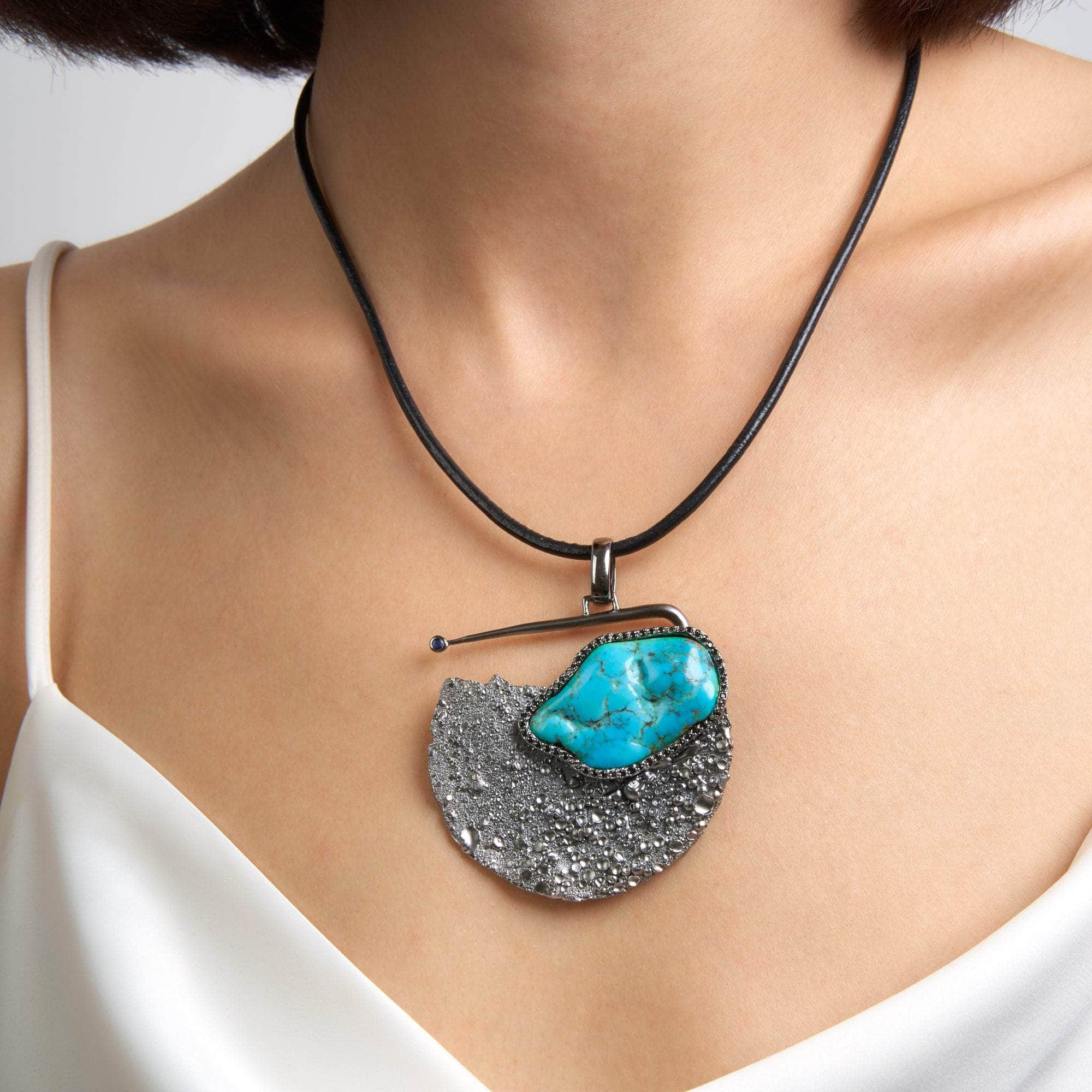 Meda Turquoise and Black Spinel and Blue Sapphire Pendant GERMAN KABIRSKI