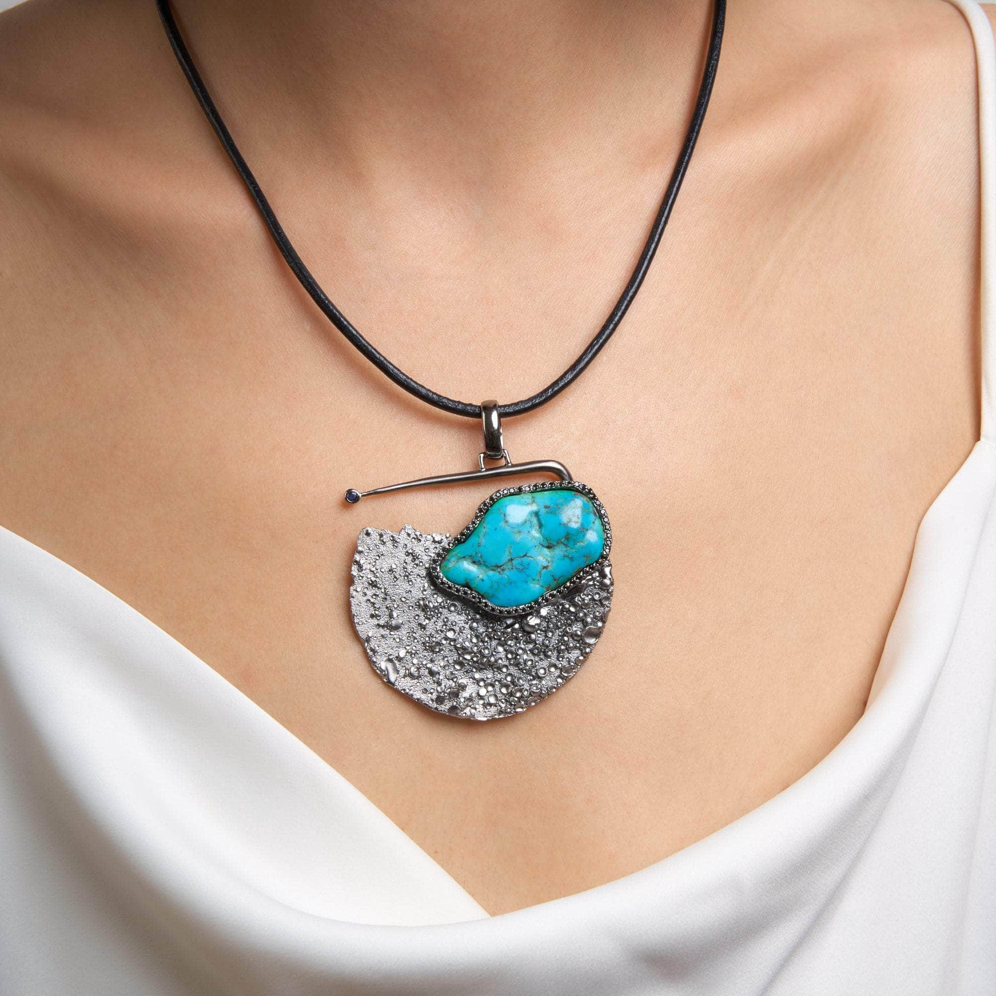 Meda Turquoise and Black Spinel and Blue Sapphire Pendant GERMAN KABIRSKI