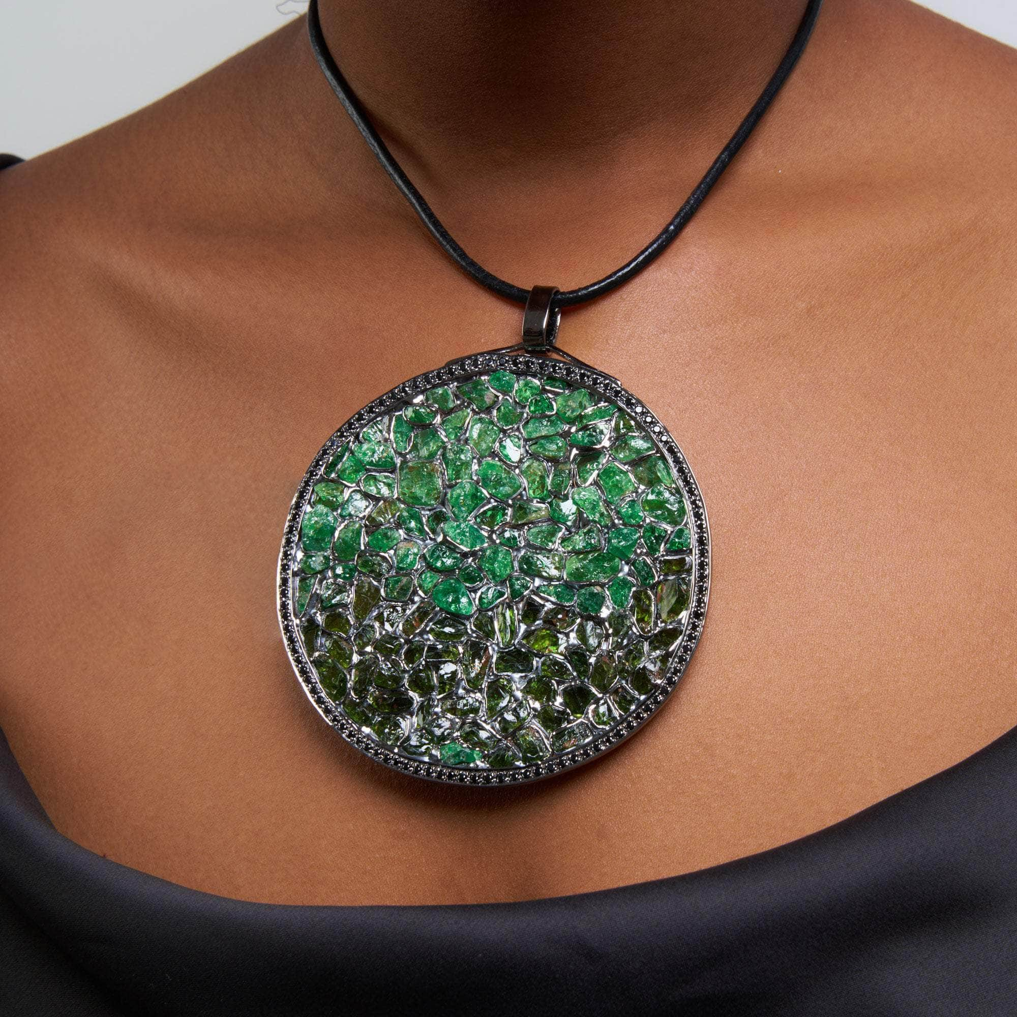 Tharp Rough Tsavosrite and Rough Chrome Diopside and Black Spinel Pendant GERMAN KABIRSKI