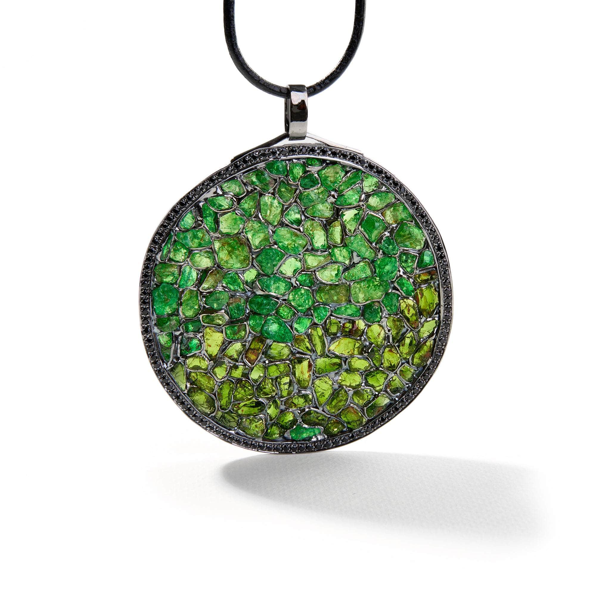 Tharp Rough Tsavosrite and Rough Chrome Diopside and Black Spinel Pendant GERMAN KABIRSKI