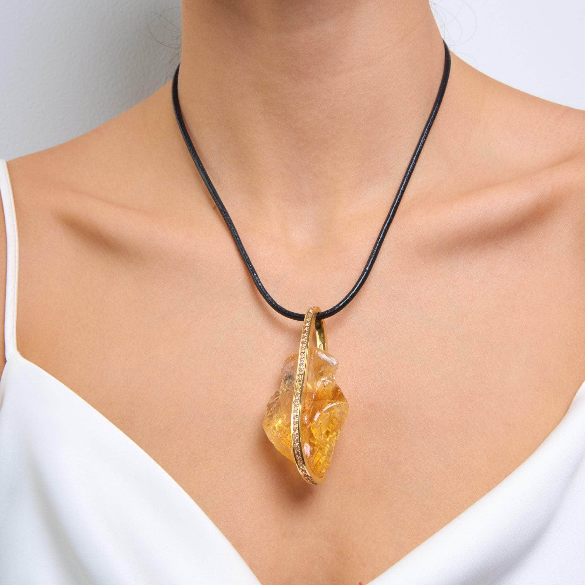 Ostrom Rough Citrine and Yellow Sapphire Pendant GERMAN KABIRSKI