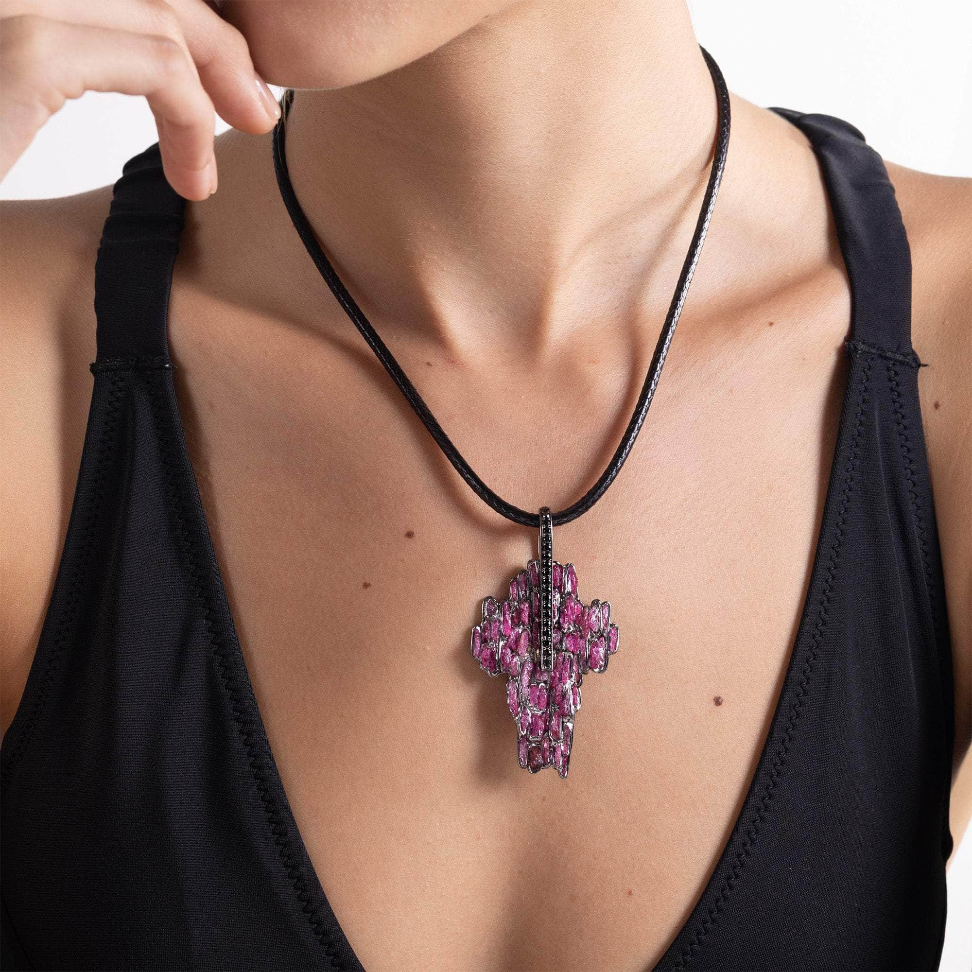 Kreuz Rough Ruby and Spinel Pendant
